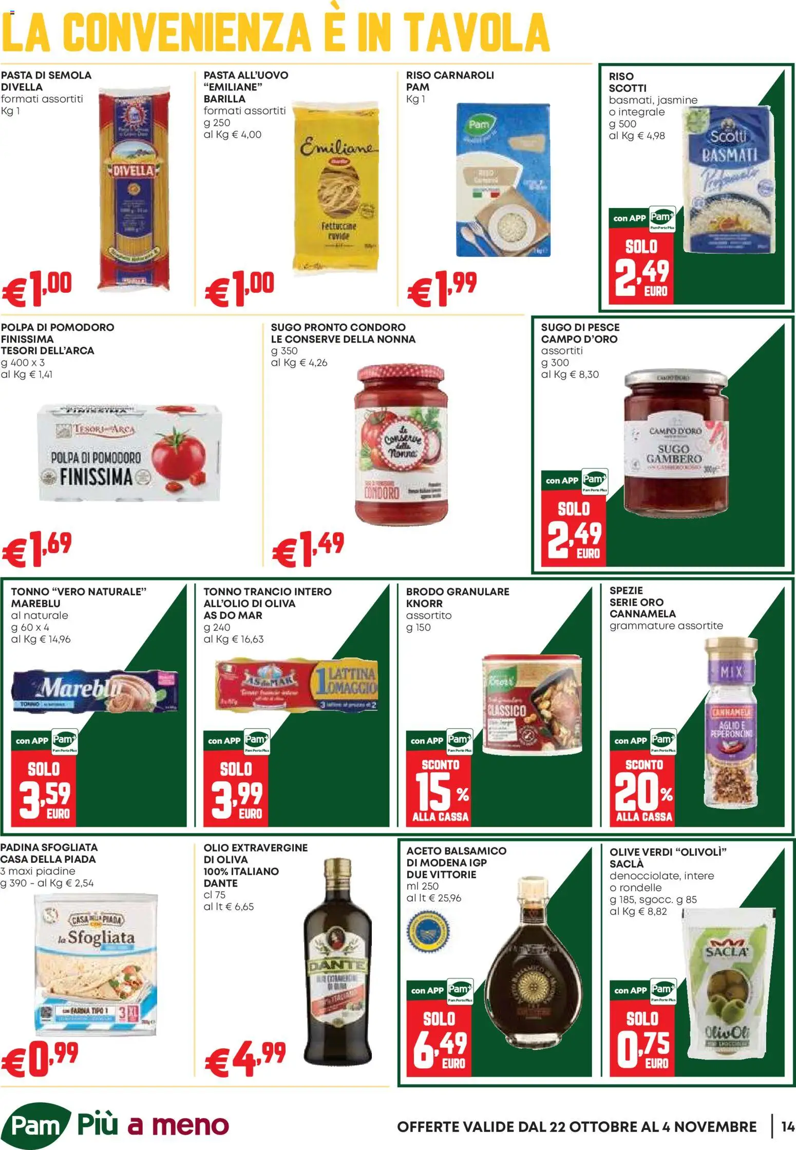 Volantino PAM del 22/10/2026 | Pagina: 14 | Prodotti: Riso Carnaroli, Riso, Pesce, Pomodoro
