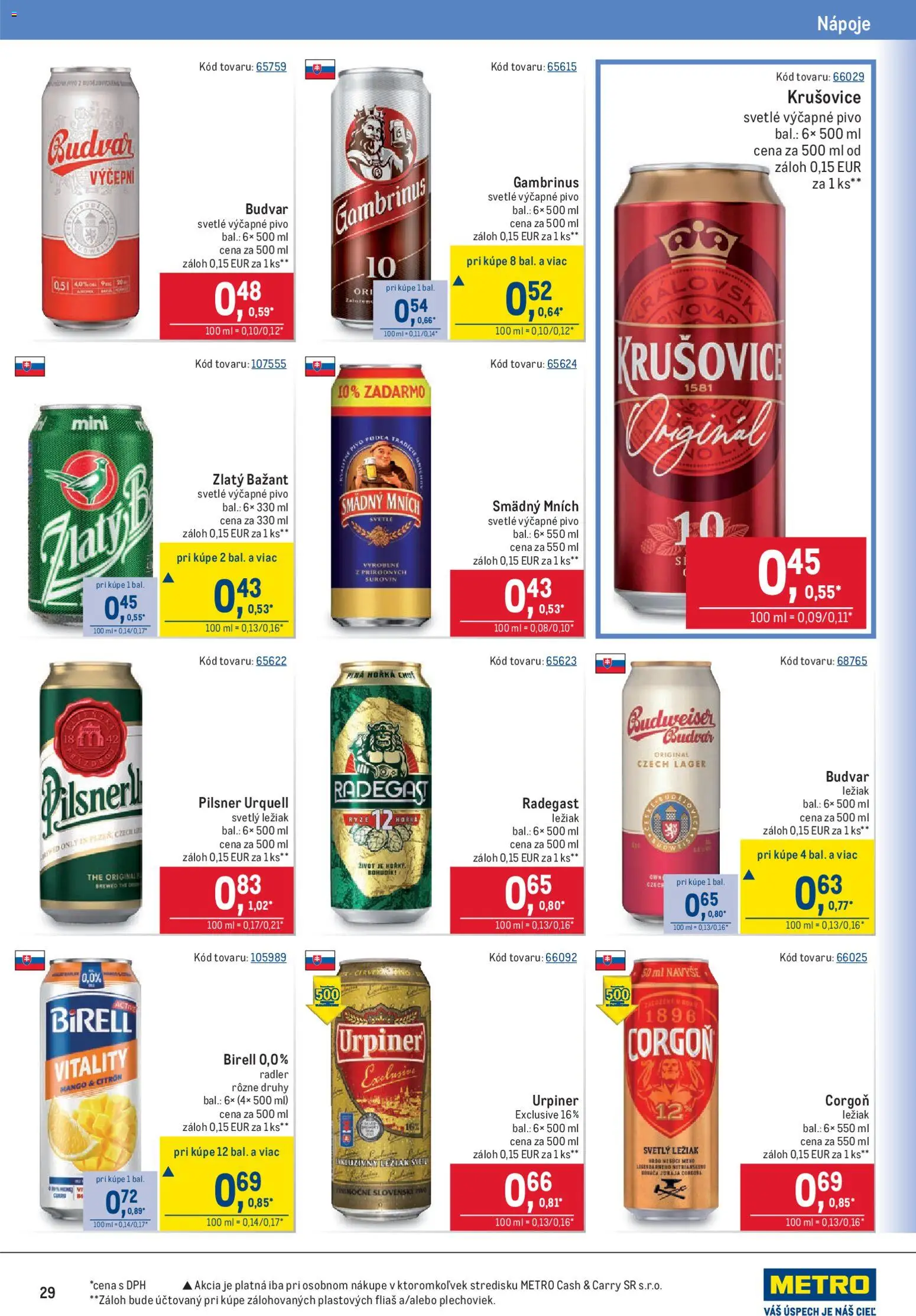 Nové Metro akcie – leták je platný od 06.05.2026 | Strana: 29 | Produkty: Pivo, Radler, Smädný Mních, Gambrinus