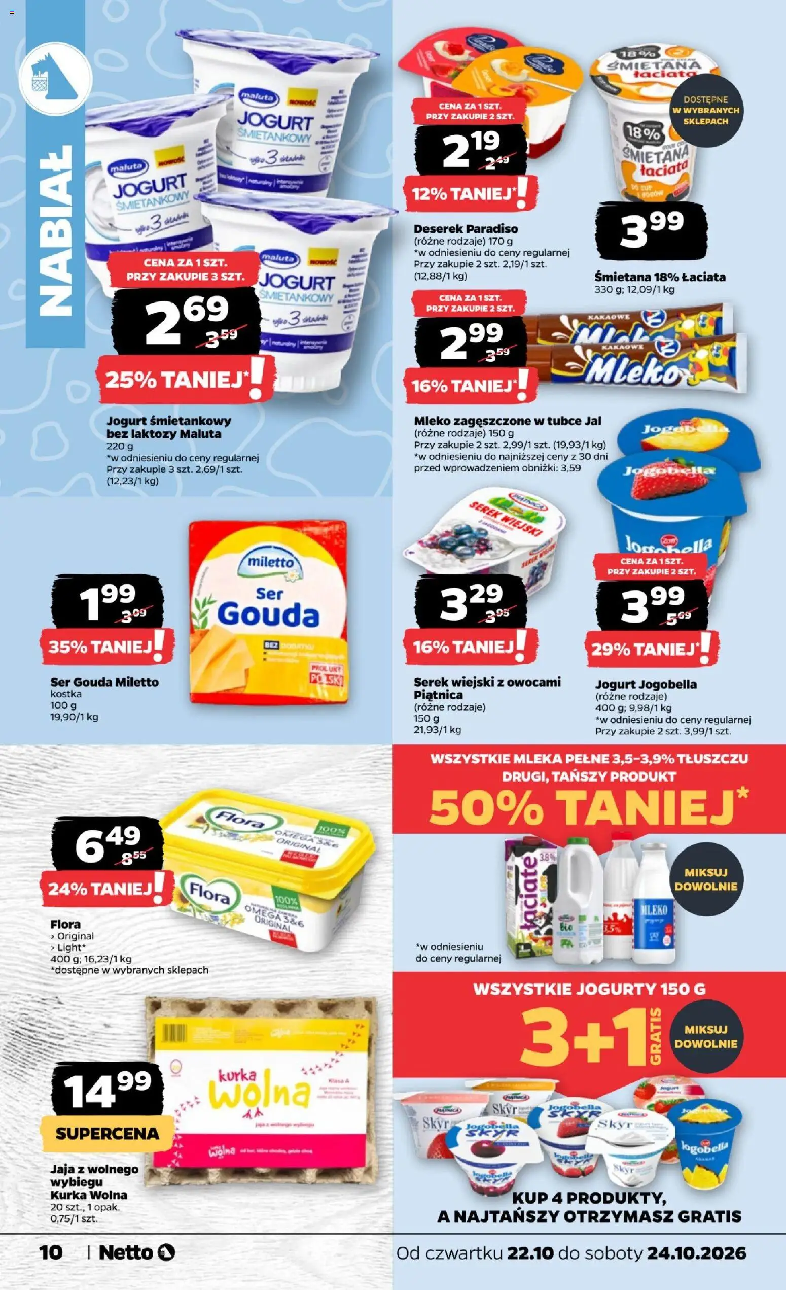 Netto gazetka od czwartku od 22.10.2026 | Strona: 10 | Produkty: Omega, Jogurt, Śmietana, Jaja