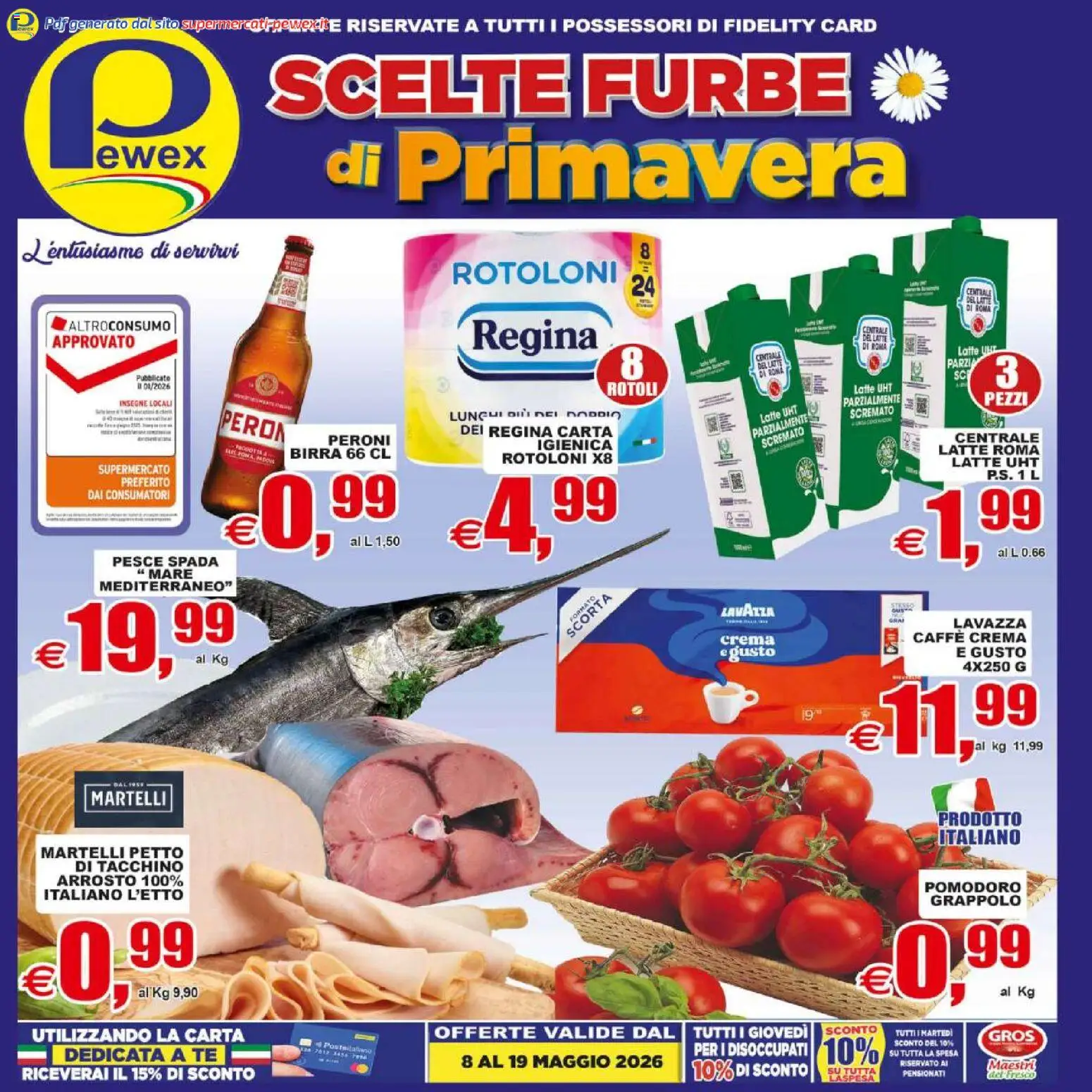 Volantino Pewex del 08.05.2026 | Pagina: 1 | Prodotti: Crema, Pesce, Tè, Pomodoro