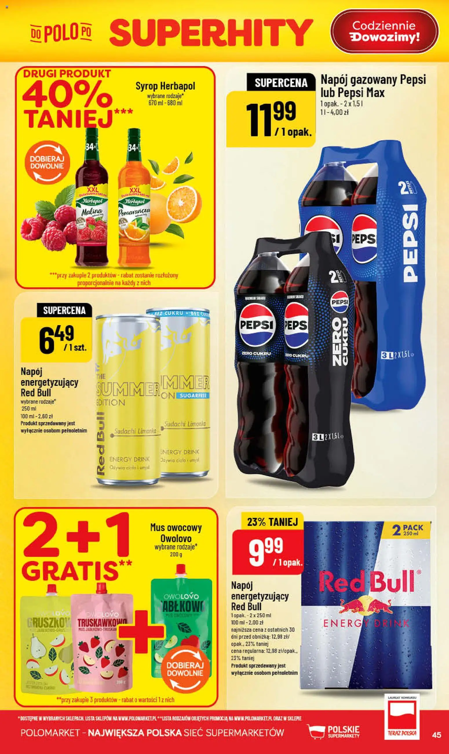 POLOmarket gazetka od 03.06.2026 | Strona: 45 | Produkty: Syrop, Malina, Red bull, Pepsi