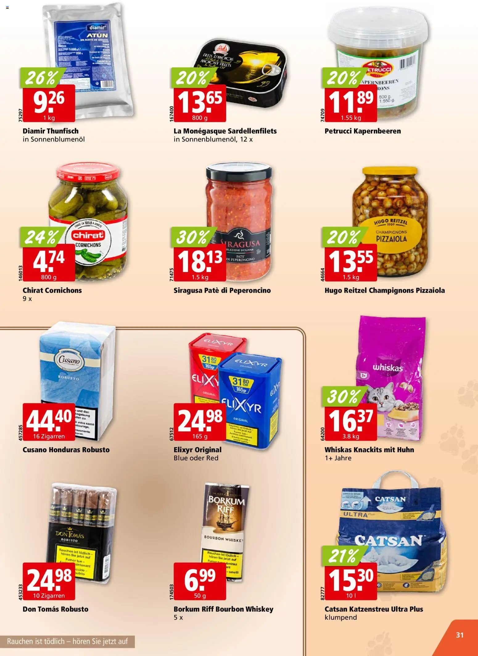 Aligro aktionen Chavannes, Matran, Genf, Sitten – gültig ab 20.04.2026 | Seite: 31 | Produkte: Champignons, Bourbon, Whiskey