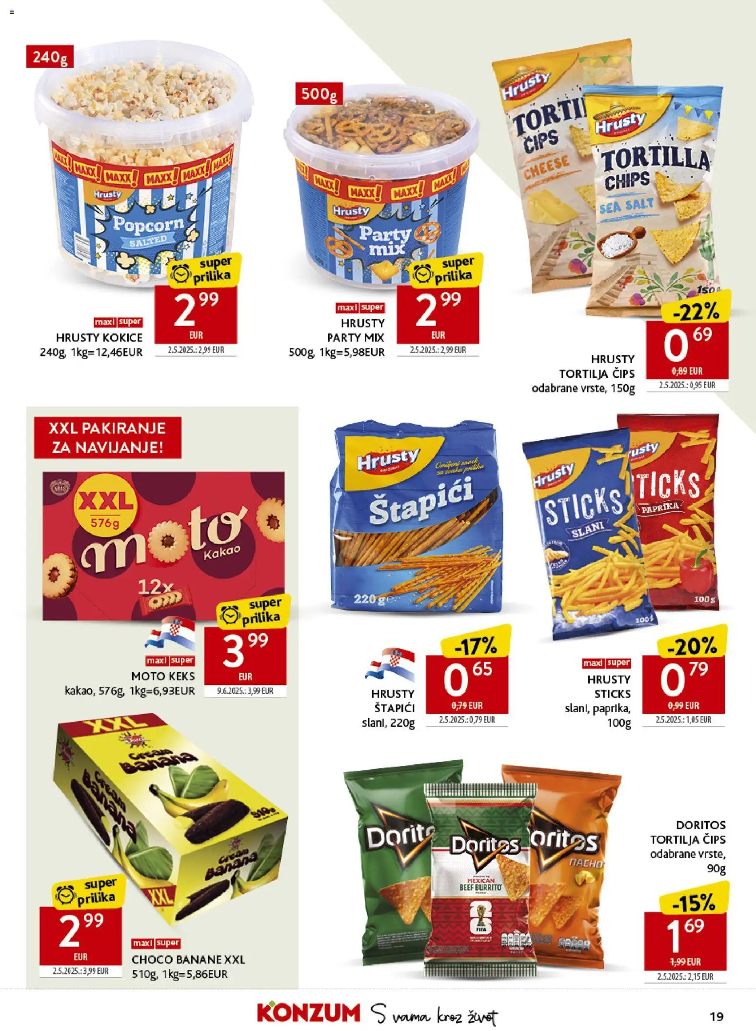 Konzum HR akciós ujság - amely érvényes a következő dátumtól: 10.06.2026 | Oldal: 19 | Termékek: Chips, Tortilla, Popcorn