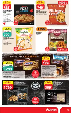 Auchan akciós újság - amely érvényes a következő dátumtól: 21.05.2026 | Oldal: 9 | Termékek: Snickers, Pizza, Tészta, Hasábburgonya