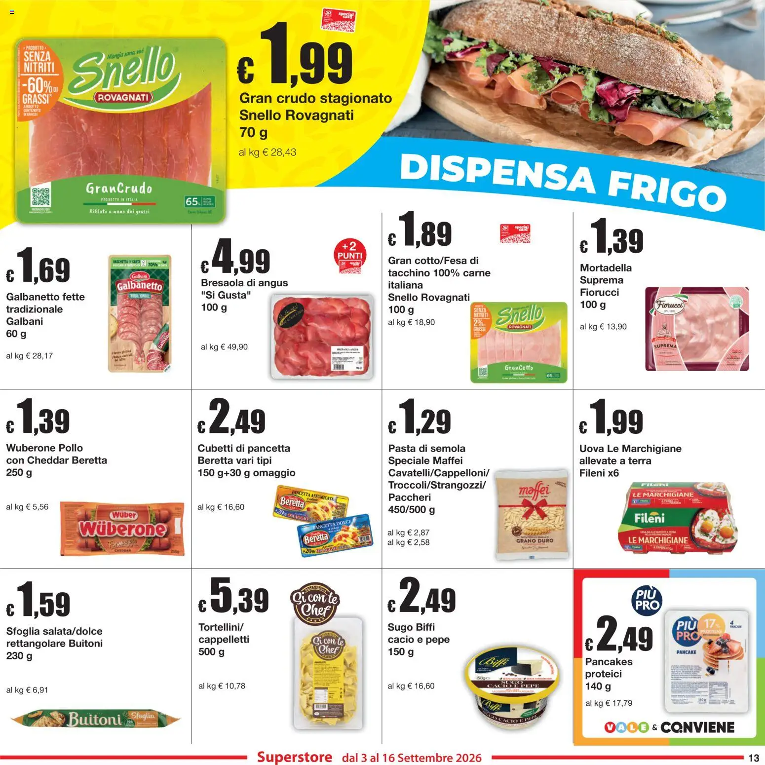 Volantino Sì con Te del 03/09/2026 | Pagina: 13 | Prodotti: Tè, Pancetta, Mortadella, Sugo