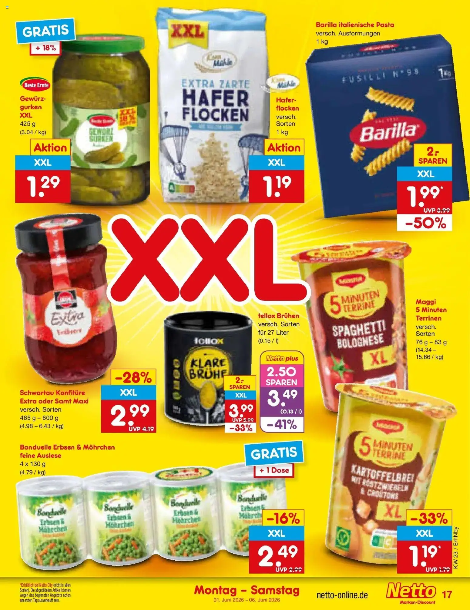 Netto Marken-Discount Prospekt Ergolding – gültig ab 01.06.2026 | Seite: 19 | Produkte: Barilla, Pasta, Flocken, Erbsen
