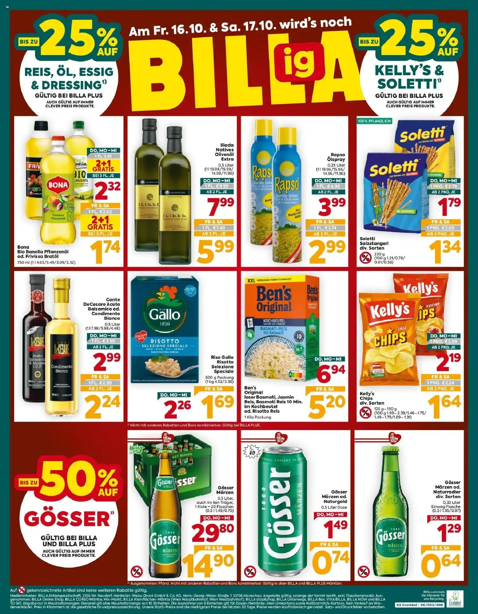 Billa Plus Flugblatt - Kittsee-Burgenland von 15.10.2026 - Aktuelle Angebote | Seite: 16 | Produkte: Chips, Rapsöl, Reis