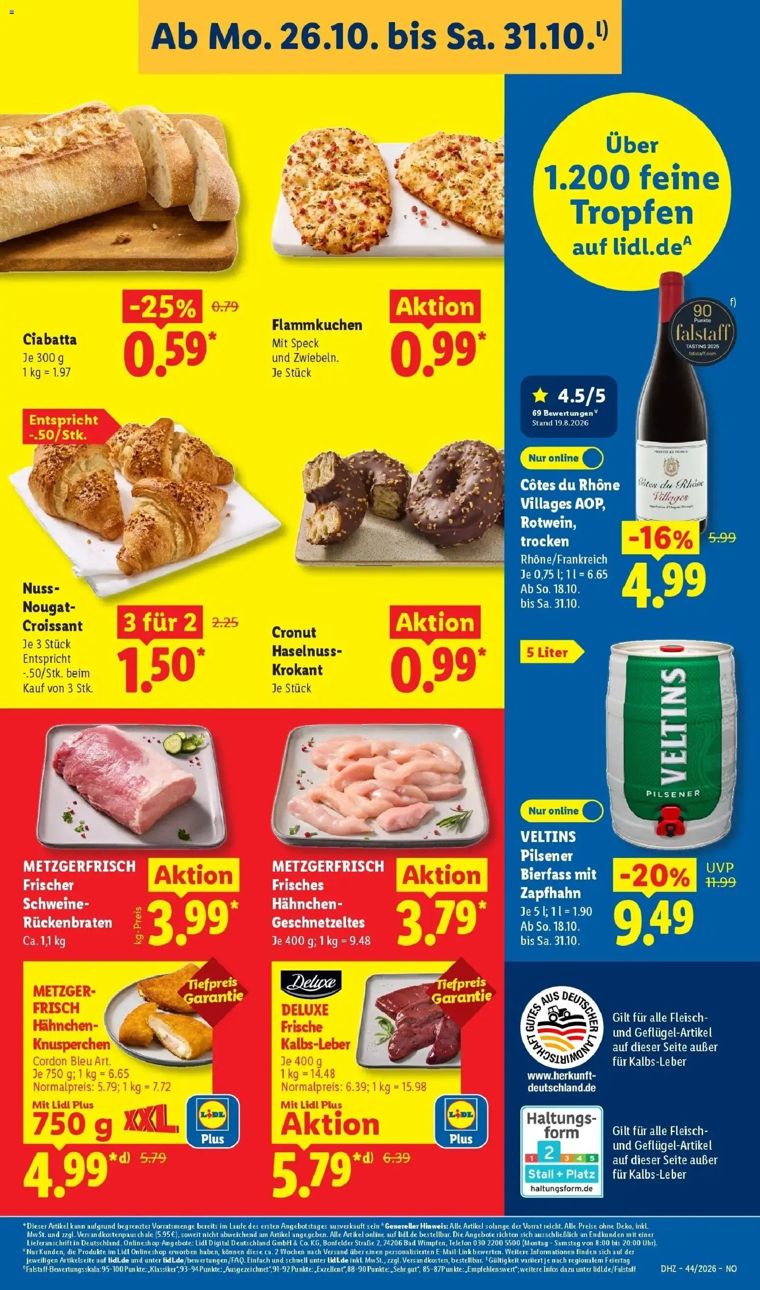 Lidl Prospekt Braunschweig (ab 26.10.2026) zum Blättern » Angebote | Seite: 11 | Produkte: Hahnchen, Rotwein, Croissant, Kalbsleber