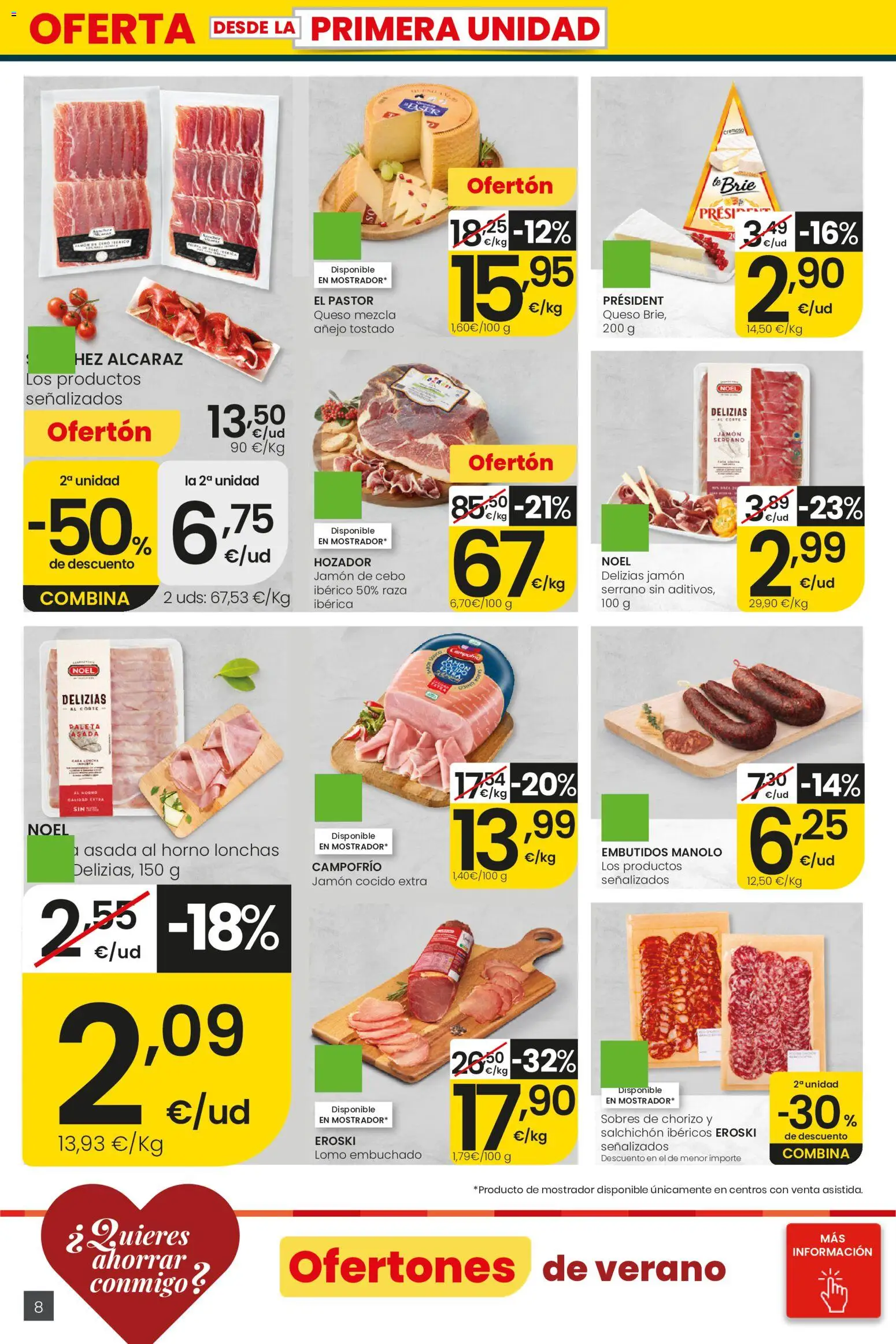Eroski Ofertones de verano │ válido desde el 28.05.2026 | Página: 8 | Productos: Queso, Jamón, Jamón cocido, Horno