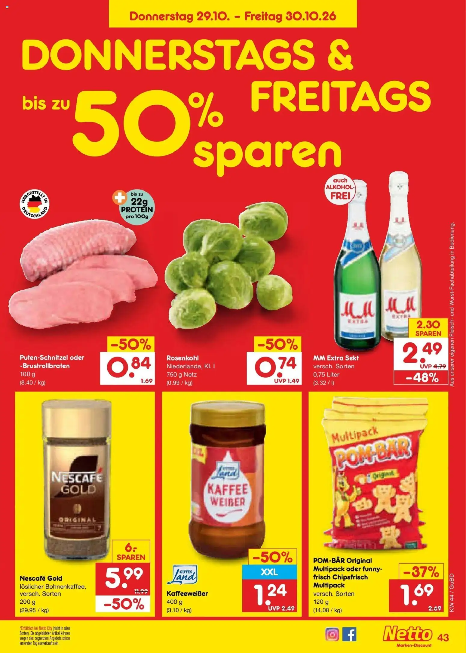 Netto Marken-Discount Prospekt Augustusburg – gültig ab 26.10.2026 | Seite: 61 | Produkte: Kaffee, Putenschnitzel, Nescafe gold, Fleisch