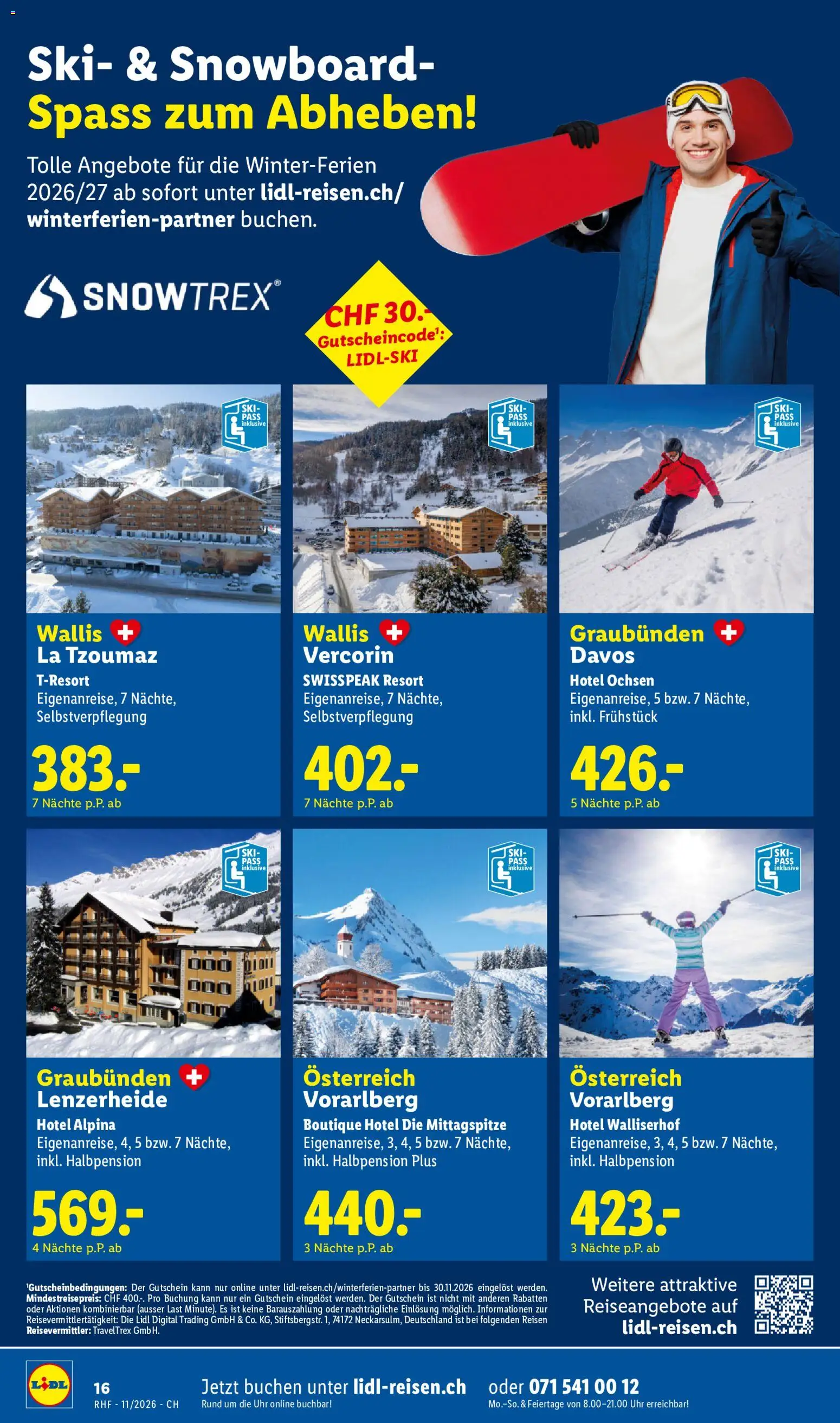 Lidl aktionen November Reise-Highlights – gültig ab 28.10.2026 | Seite: 16 | Produkte: Ski, Snowboard, Uhr