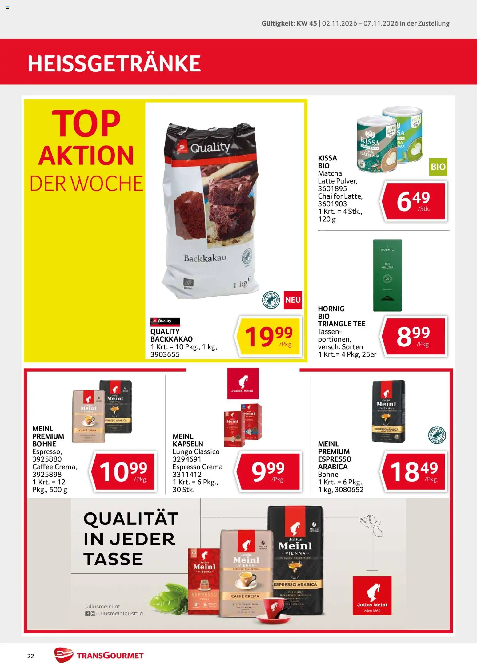Transgourmet Flugblatt gültig ab 02.11.2026 | Seite: 22 | Produkte: Matcha, Bohne, Tee