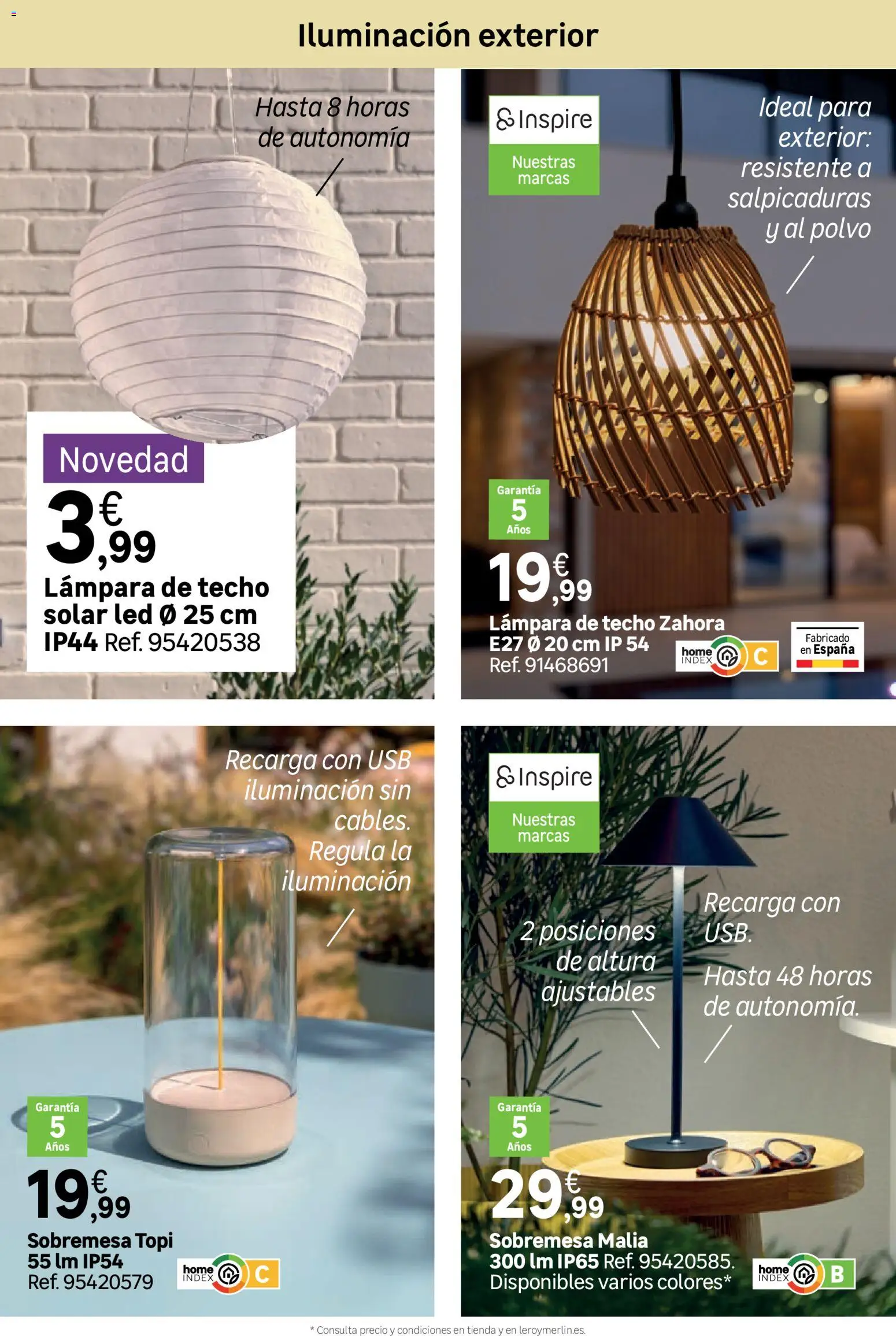 Leroy Merlin catálogo │ válido desde el 24.03.2026 | Página: 45 | Productos: Lámpara de techo, USB, Galette de chaise, Lámpara