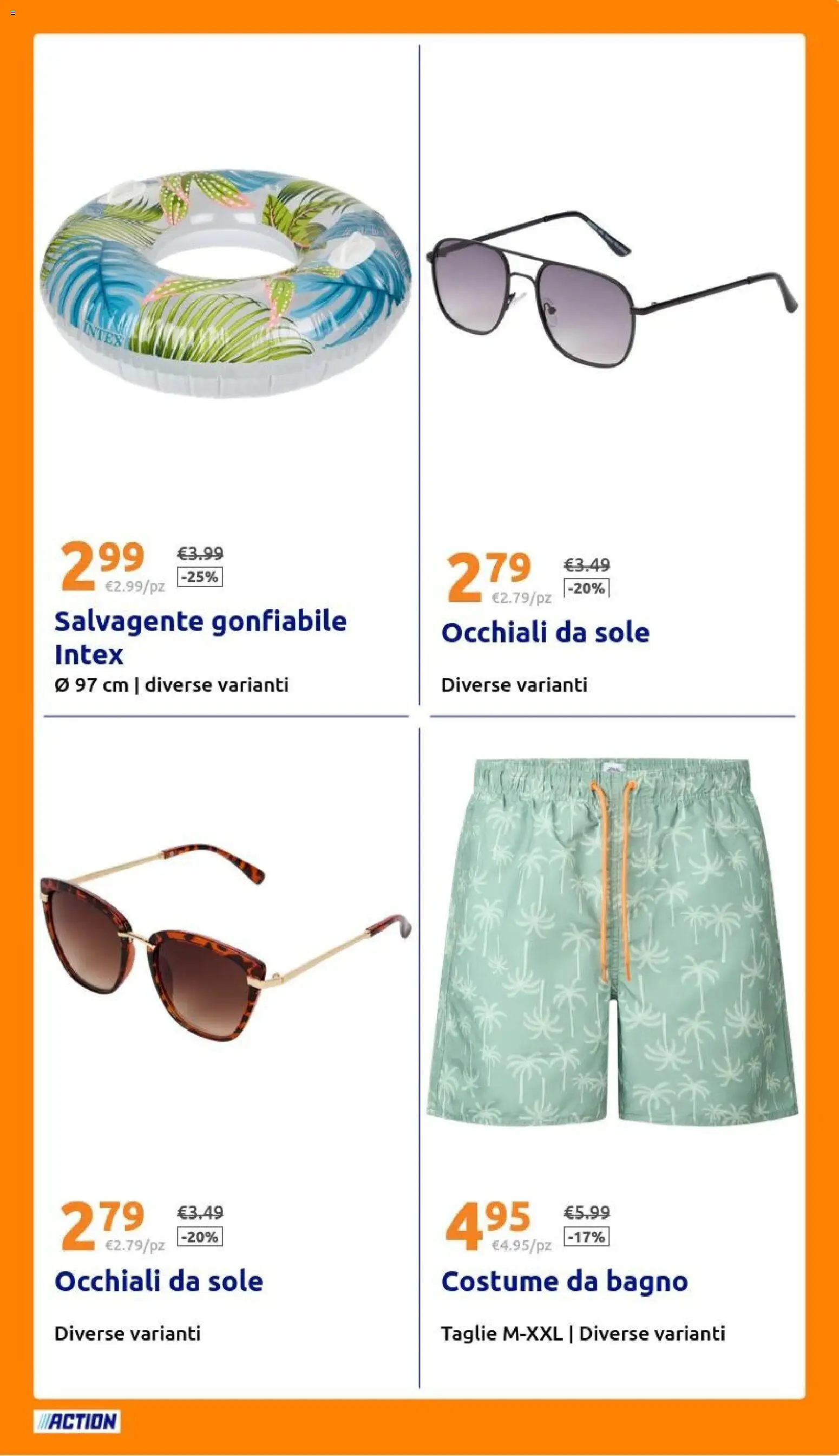 Volantino Action del 10.06.2026 | Pagina: 23 | Prodotti: Costume da bagno, Salvagente, Occhiali, Bagno