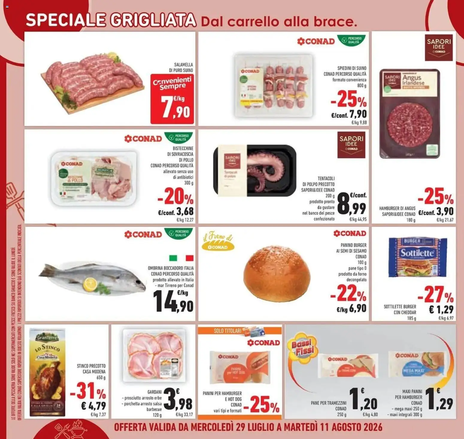 Volantino Conad del 29/07/2026 | Pagina: 8 | Prodotti: Prosciutto, Carrello, Salsa barbecue, Ghiaccio