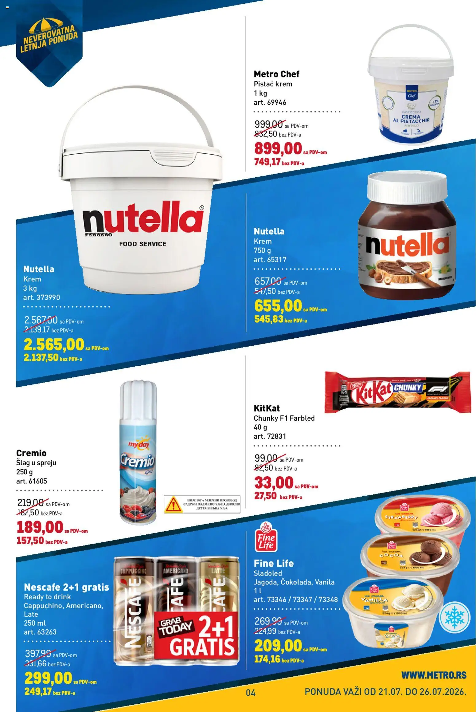 Metro katalog - važi od 21.07.2026 | Strana: 4 | Proizvode: Šlag, Ferrero, Nutella, Nescafé