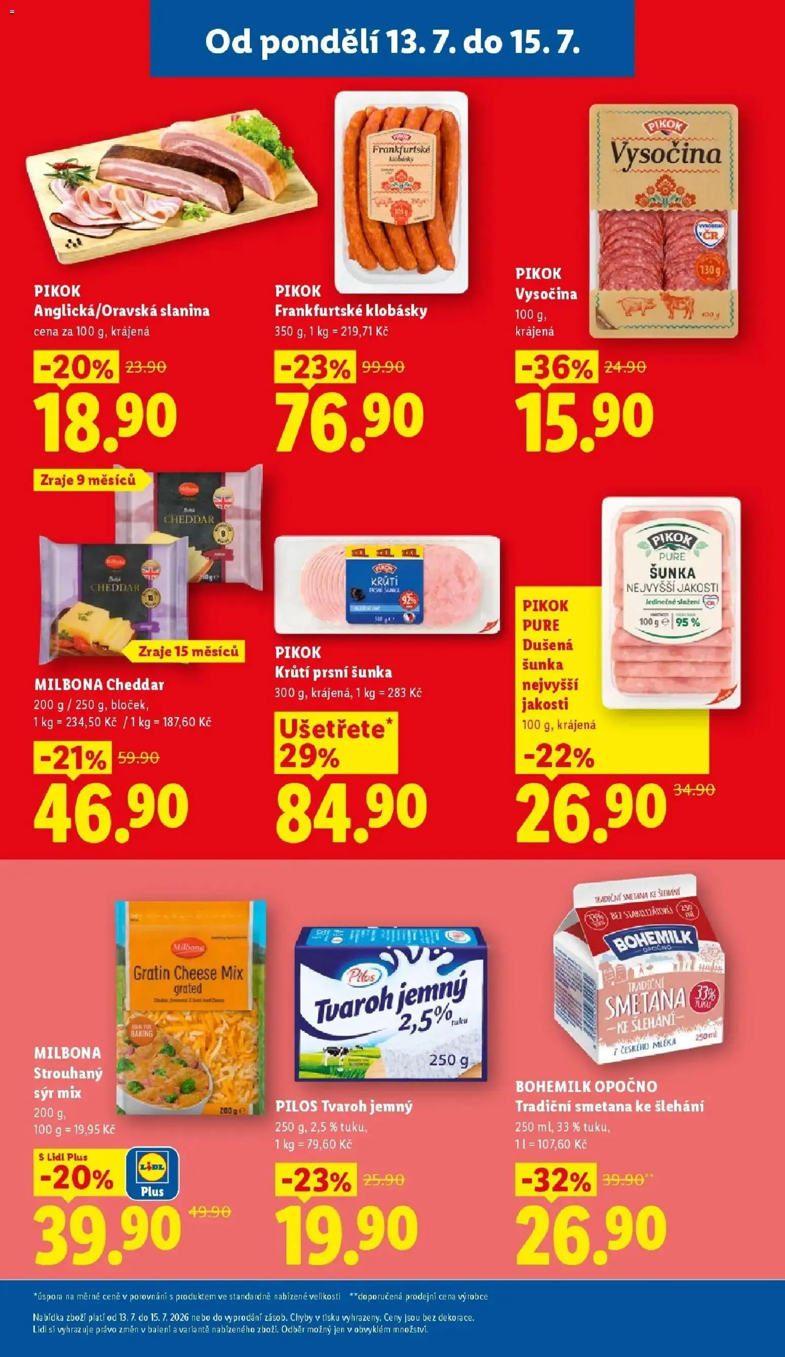 Lidl aktuální leták od 13.07.2026 | Strana: 29 | Produkty: Šunka, Tvaroh, Smetana ke šlehání, Vysočina
