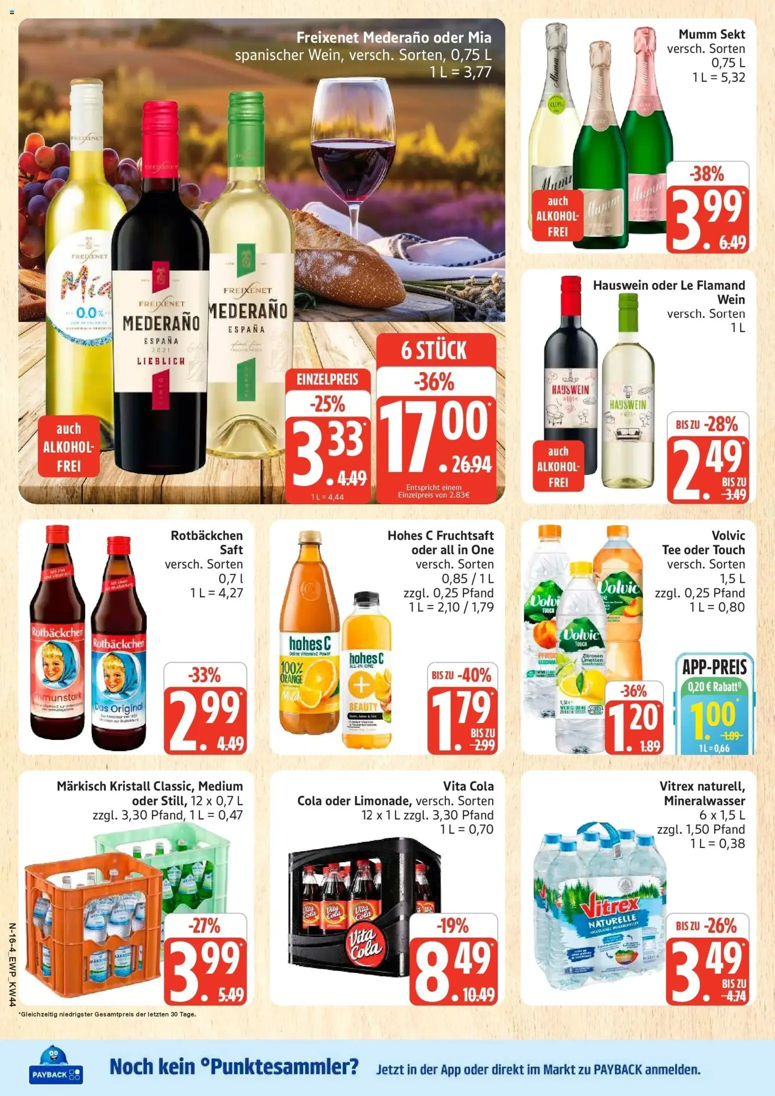 Edeka Prospekt Rostock (ab 26.10.2026) » Angebote Online | Seite: 16 | Produkte: Cola, Sekt, Hohes c, Wein