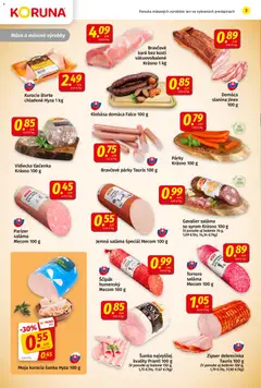 Koruna leták platný od 11.09.2026 | Strana: 2 | Produkty: Saláma, Mäso, Kuracie štvrte, Kuracia šunka