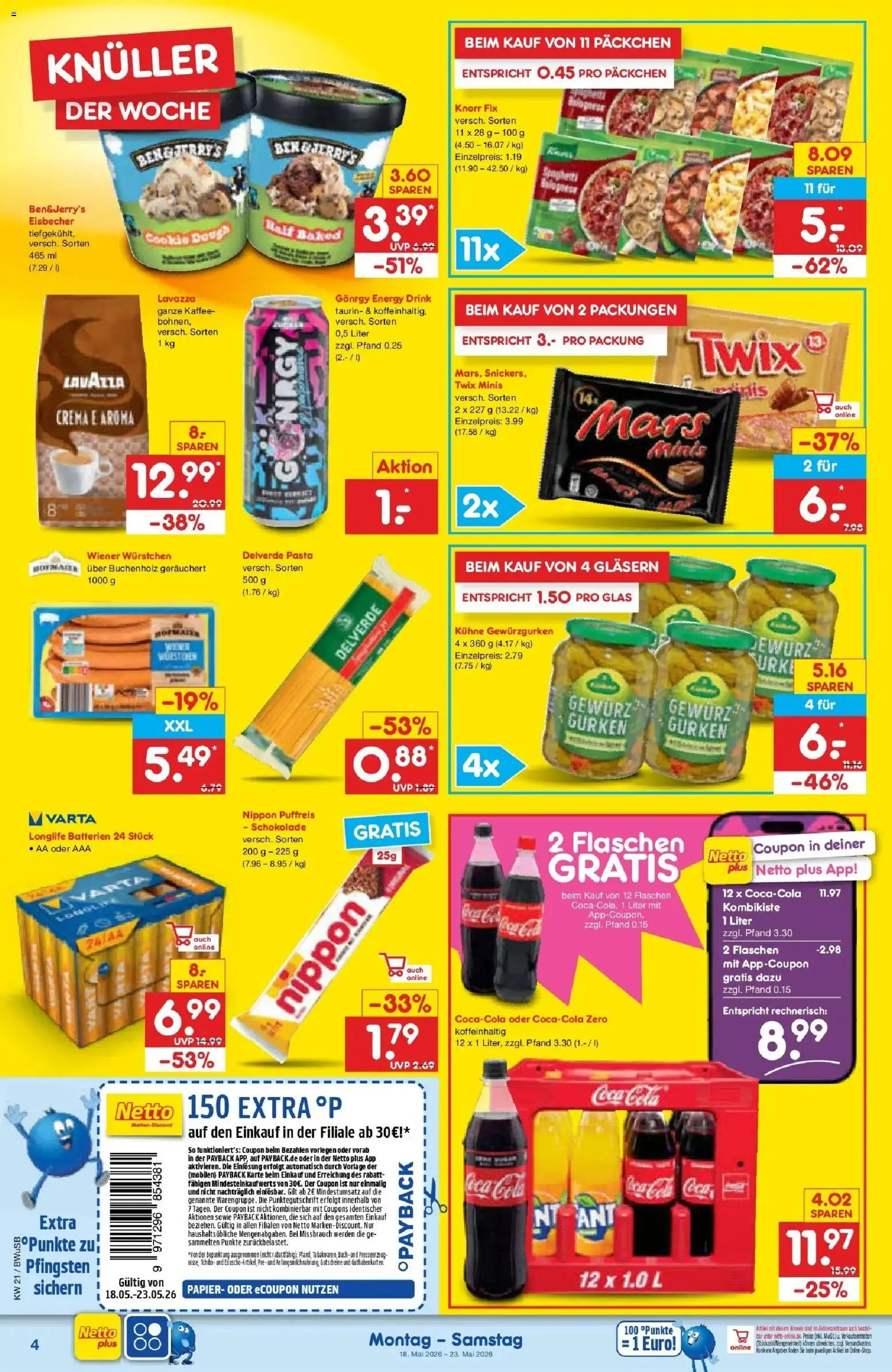 Netto Marken-Discount Prospekt Stemwede-Dielingen	 – gültig ab 17.05.2026 | Seite: 4 | Produkte: Wiener wurstchen, Cola, Knorr, Twix