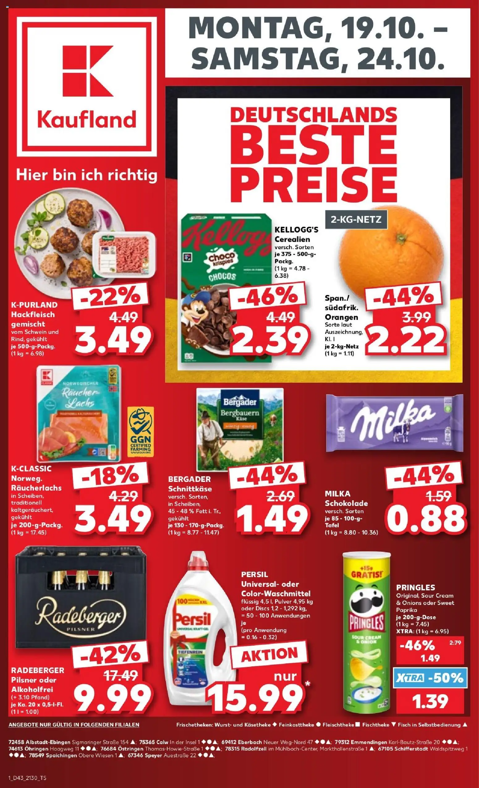 Kaufland Prospekt Speyer – gültig ab 19.10.2026 | Seite: 1 | Produkte: Orangen, Kellogg's, Pringles, Hackfleisch