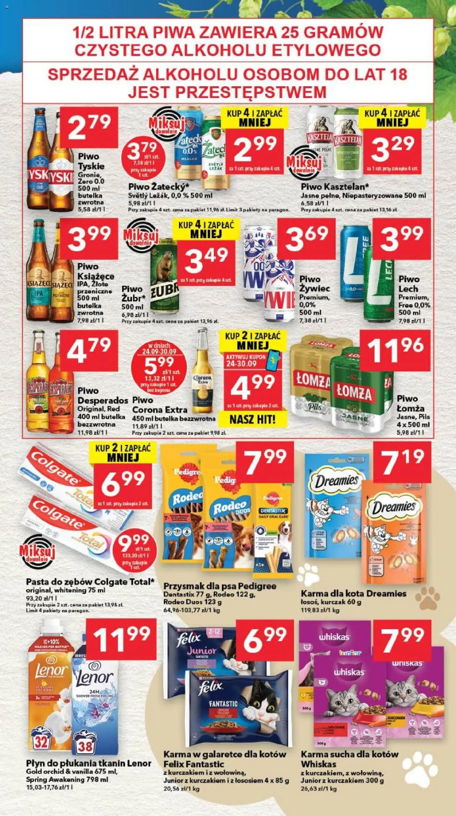 Lewiatan gazetka - Szczecin od 24.09.2026 | Strona: 7 | Produkty: Piwo żubr, Dentastix, Karma dla kota, Desperados