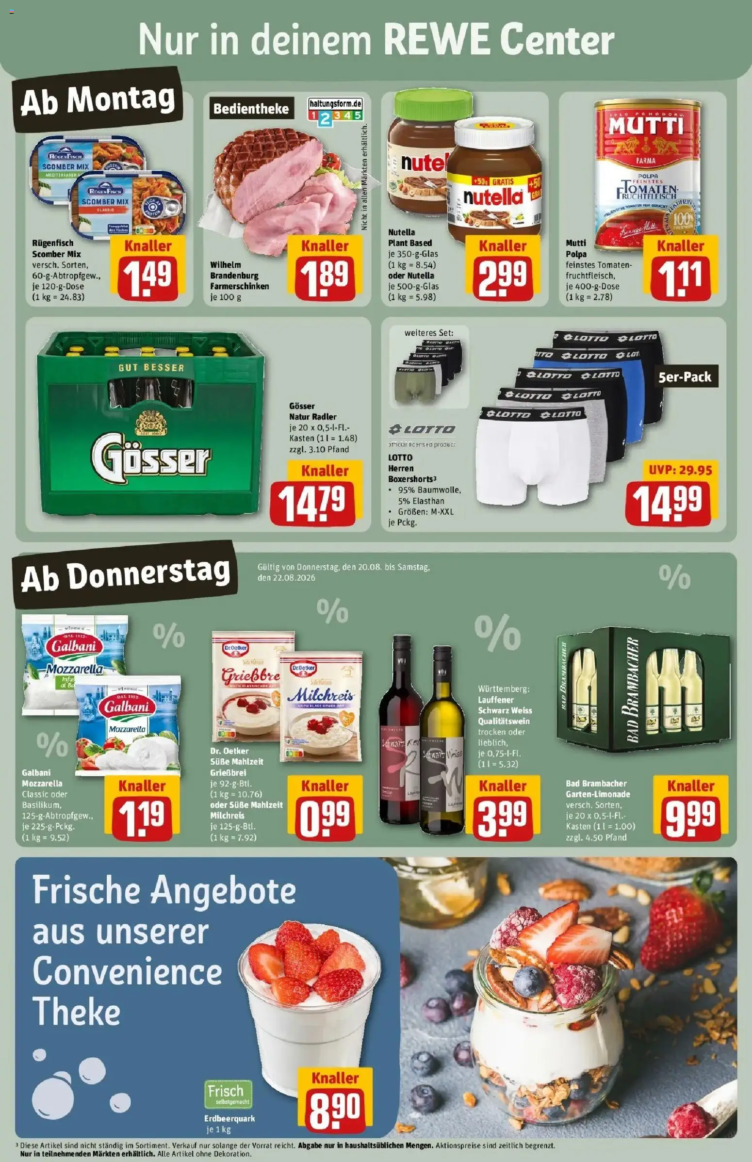 REWE Prospekt ab 17.08.2026 zum Blättern » Angebote | Seite: 3 | Produkte: Theke, Bad, Tomaten, Nutella