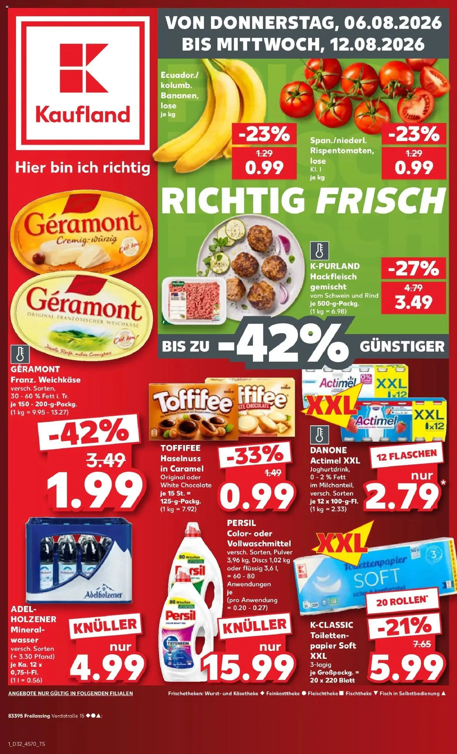 Prospekt Kaufland ab 06.08.2026 » Angebote Online zum Blättern | Seite: 1 | Produkte: Wasser, Wurst, Toffifee, Persil