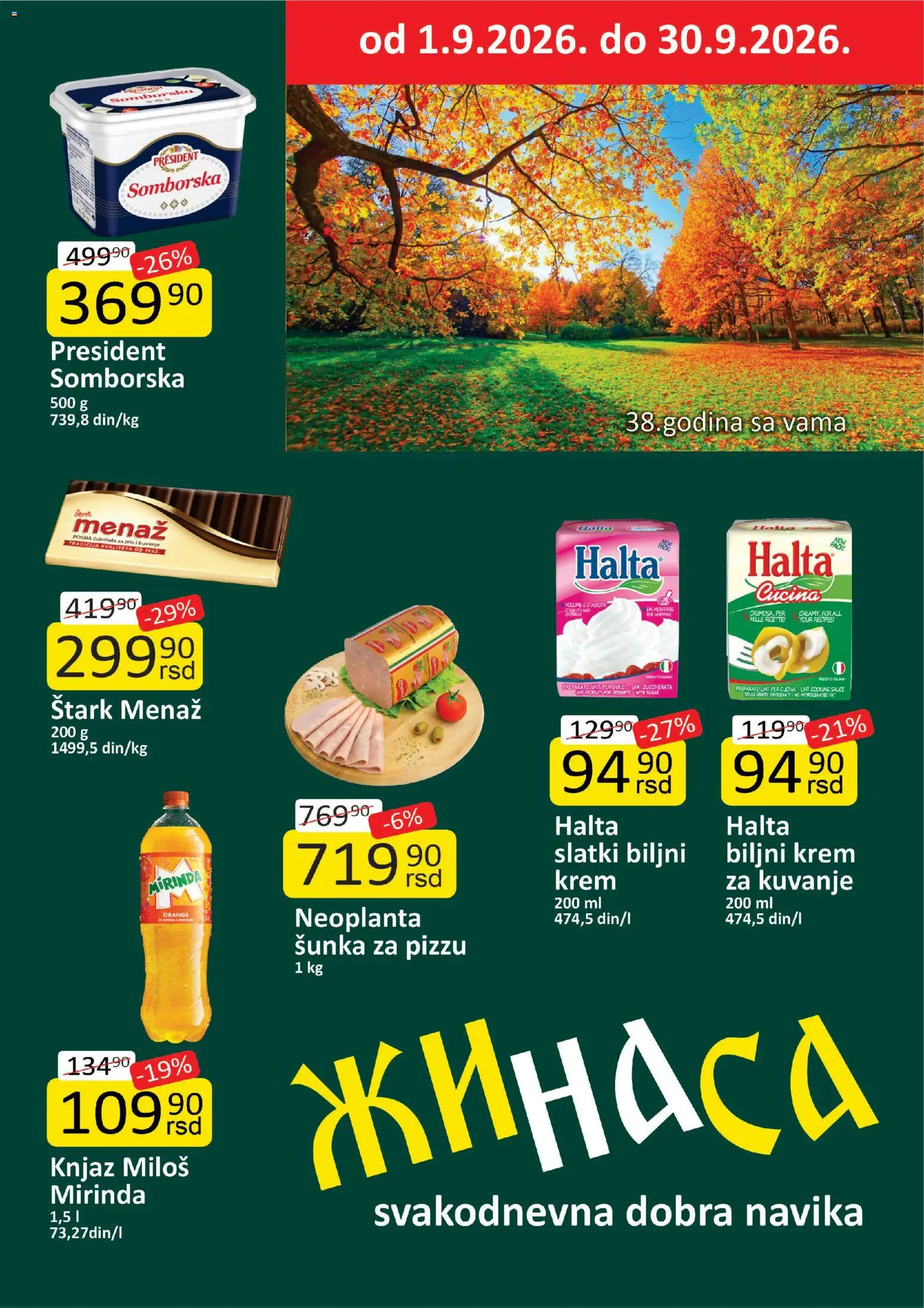 ŽINASA katalog - važi od 01.09.2026 | Strana: 1 | Proizvode: Čokolada, Šunka, Krem