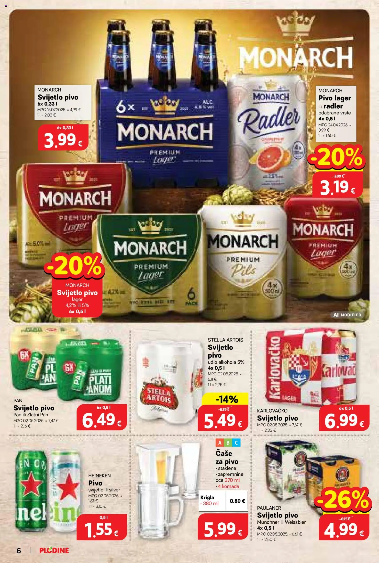 Plodine katalog | vrijedi od 09.09.2026 | Stranica: 6 | Proizvodi: Heineken, Čaše, Lager, Zlatni Pan