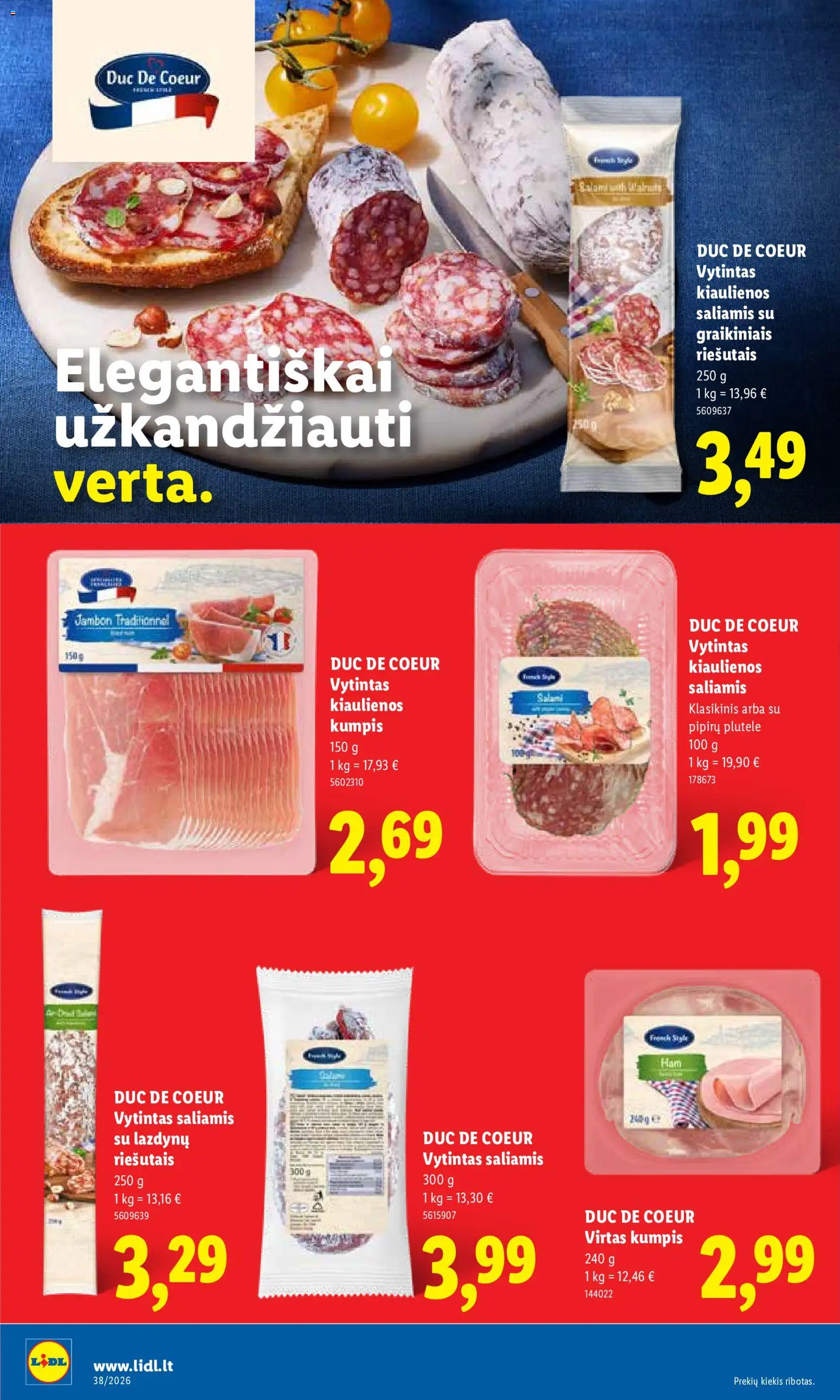 LIDL akcijos nuo 2026.09.14 | Puslapis: 20 | Prekių: Kiaulienos, Saliamis, Kumpis