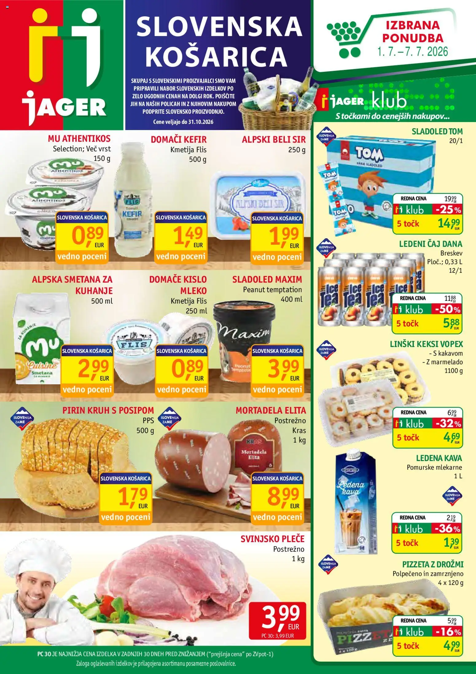 Novi Jager katalog ponudbe – veljaven od 01.07.2026 | Stran: 1 | Izdelki: Keksi, Ledeni čaj, Sir, Kruh