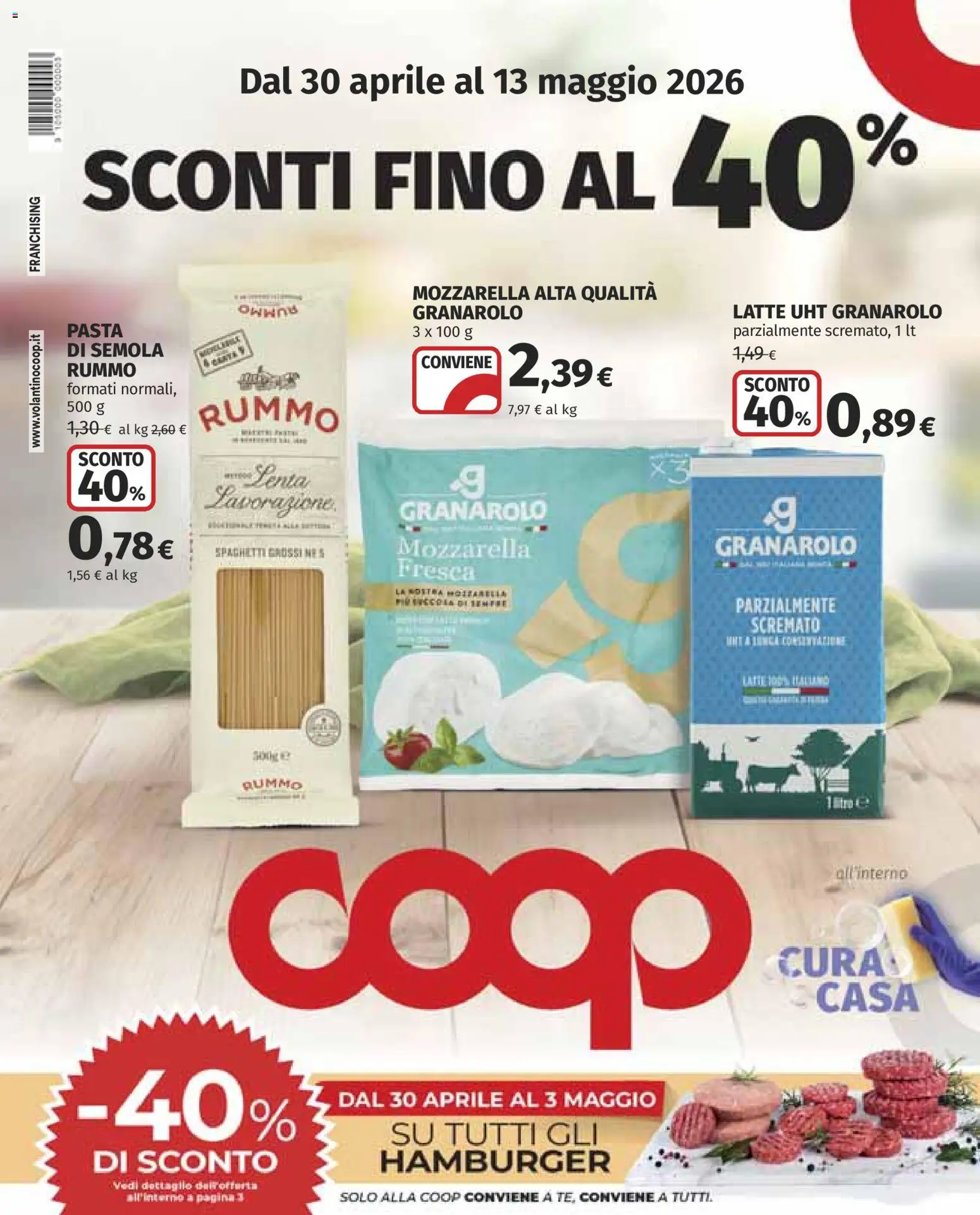 Volantino COOP del 30.04.2026 | Pagina: 1 | Prodotti: Mozzarella, Latte, Pasta, Hamburger