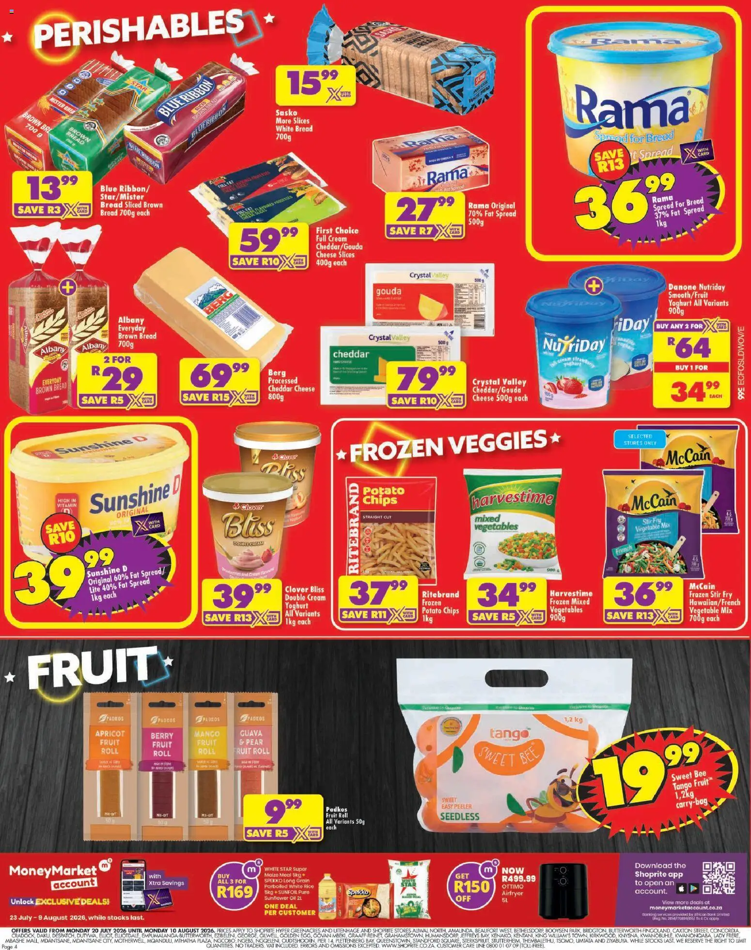 New Shoprite catalogue – valid from 20/07/2026 | Page: 4 | Products: Maize meal, Cheese, Bread, Peeler