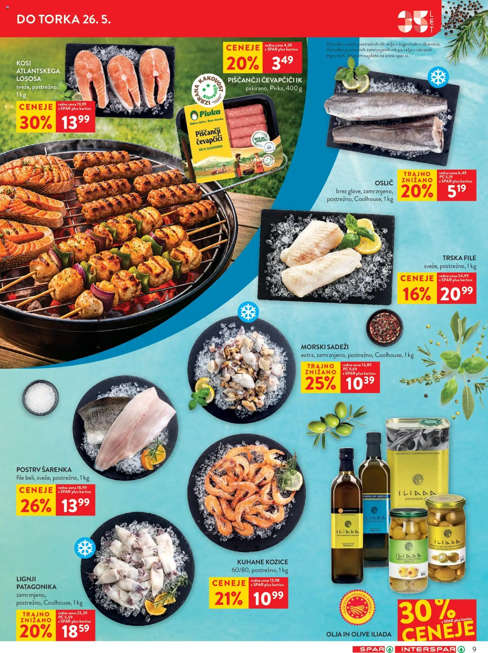 Novi Spar katalog ponudbe – veljaven od 20.05.2026 | Stran: 9 | Izdelki: Lignji, Čevapčiči, Kozice, Postrv