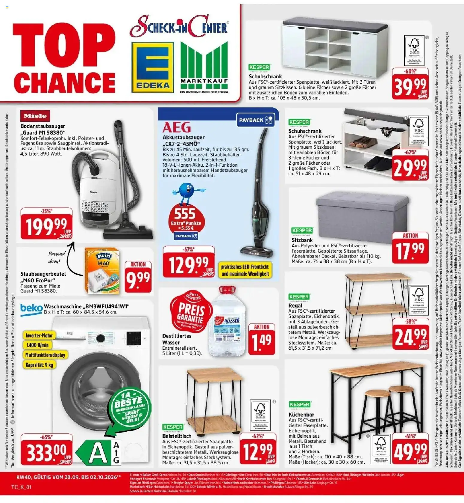 Edeka Prospekt Stuttgart - Feuerbach (ab 28.09.2026) » Angebote Online | Seite: 58 | Produkte: Miele, Hocker, Tisch, Waschmaschine