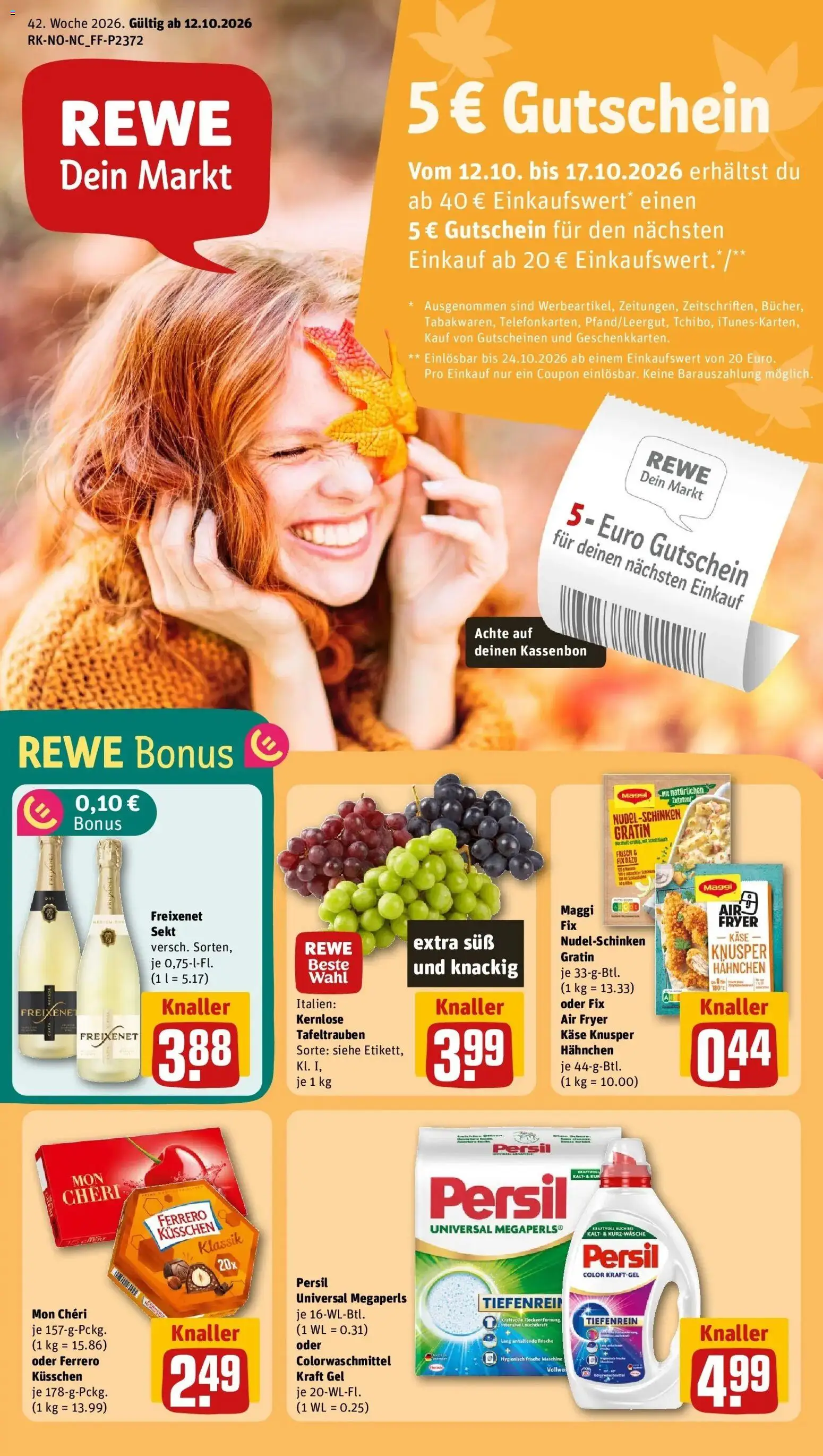 REWE Prospekt ab 12.10.2026 zum Blättern » Angebote | Seite: 1 | Produkte: Hahnchen, Käse, Freixenet, Persil