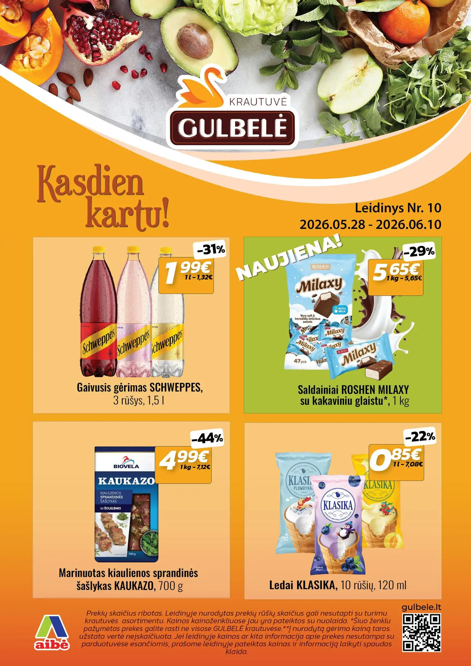 Gulbele akcijos nuo 28.05.2026 | Puslapis: 1 | Prekių: Gaivusis gėrimas, Ledai, Kiaulienos, Saldainiai