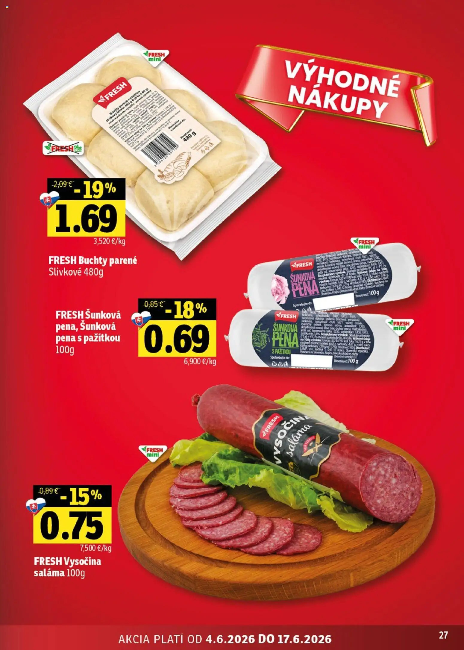 Nové Fresh akcie – leták je platný od 04.06.2026 | Strana: 27 | Produkty: Saláma