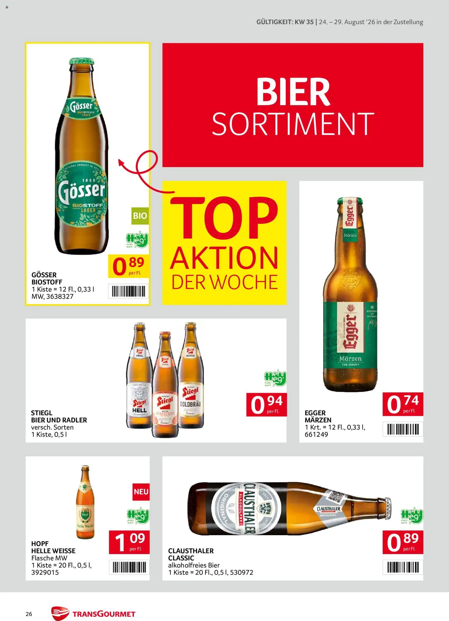 Transgourmet Zustellaktion gültig ab 24.08.2026 | Seite: 26 | Produkte: Grapefruit, Radler, Bier