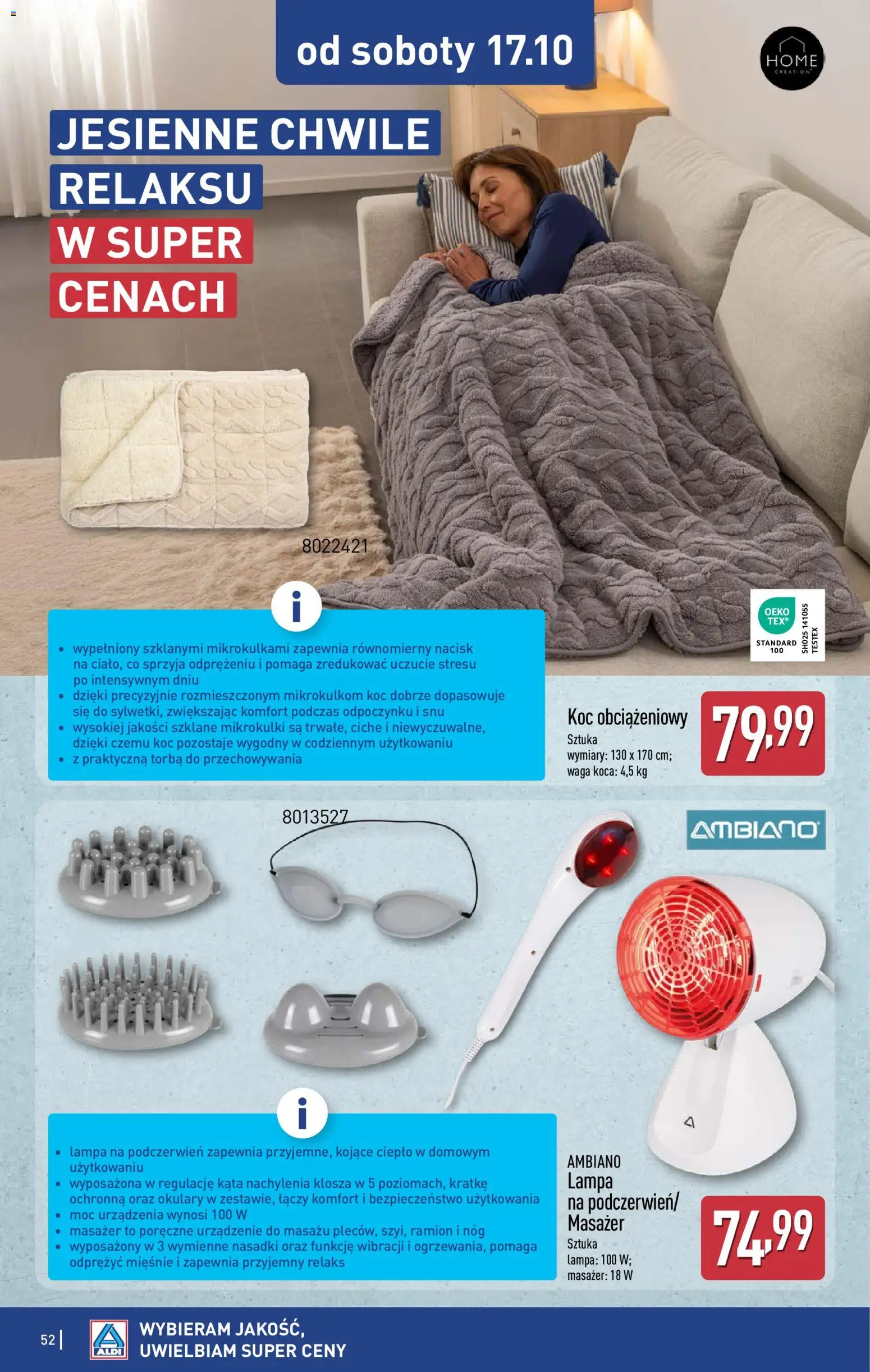 Aldi gazetka od 12.10.2026 | Strona: 52 | Produkty: Okulary, Masażer, Lampa, Ambiano