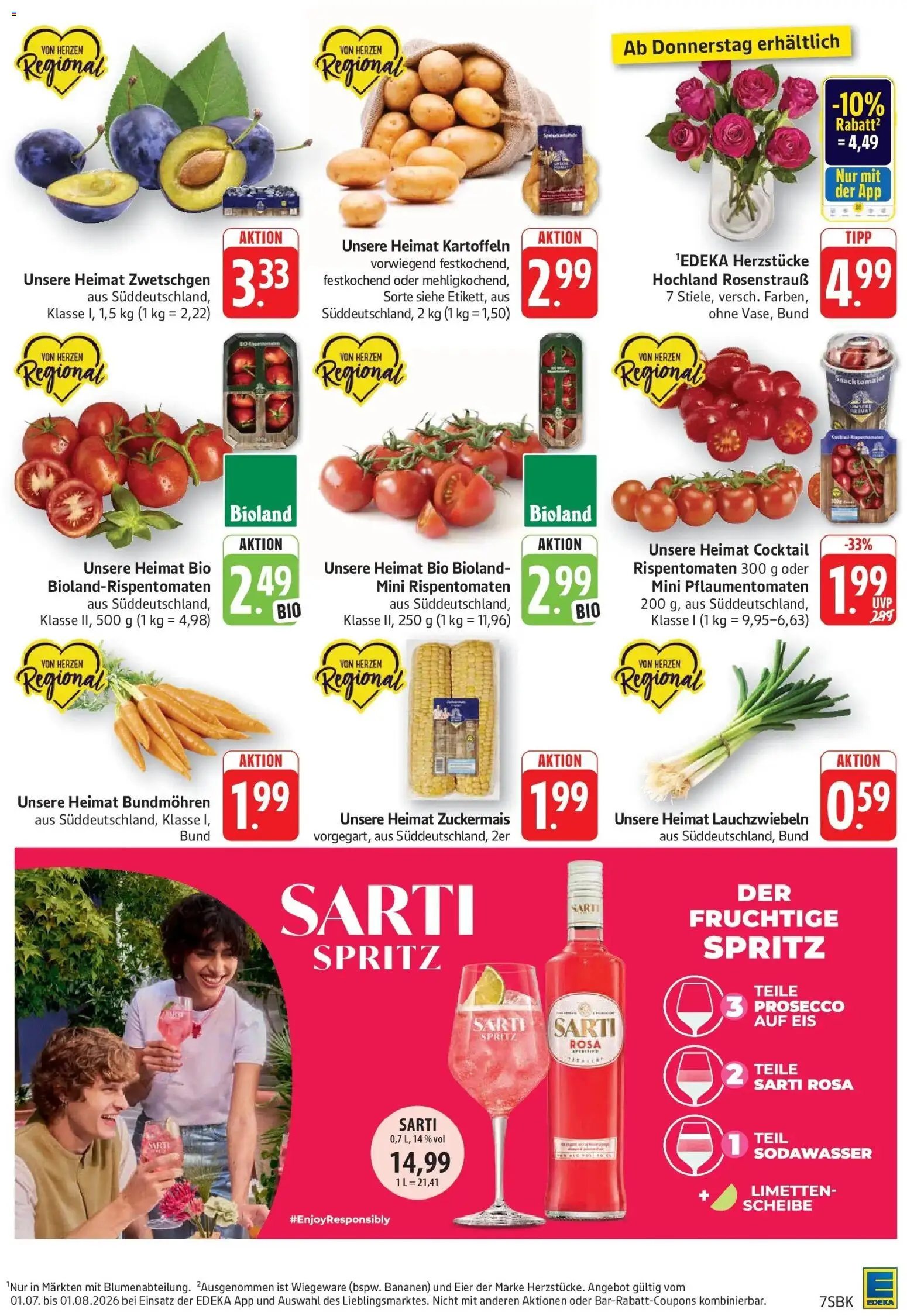 Edeka Prospekt Bad Bergzabern – gültig ab 27.07.2026 | Seite: 7 | Produkte: Limetten, Bananen, Zwetschgen, Eis