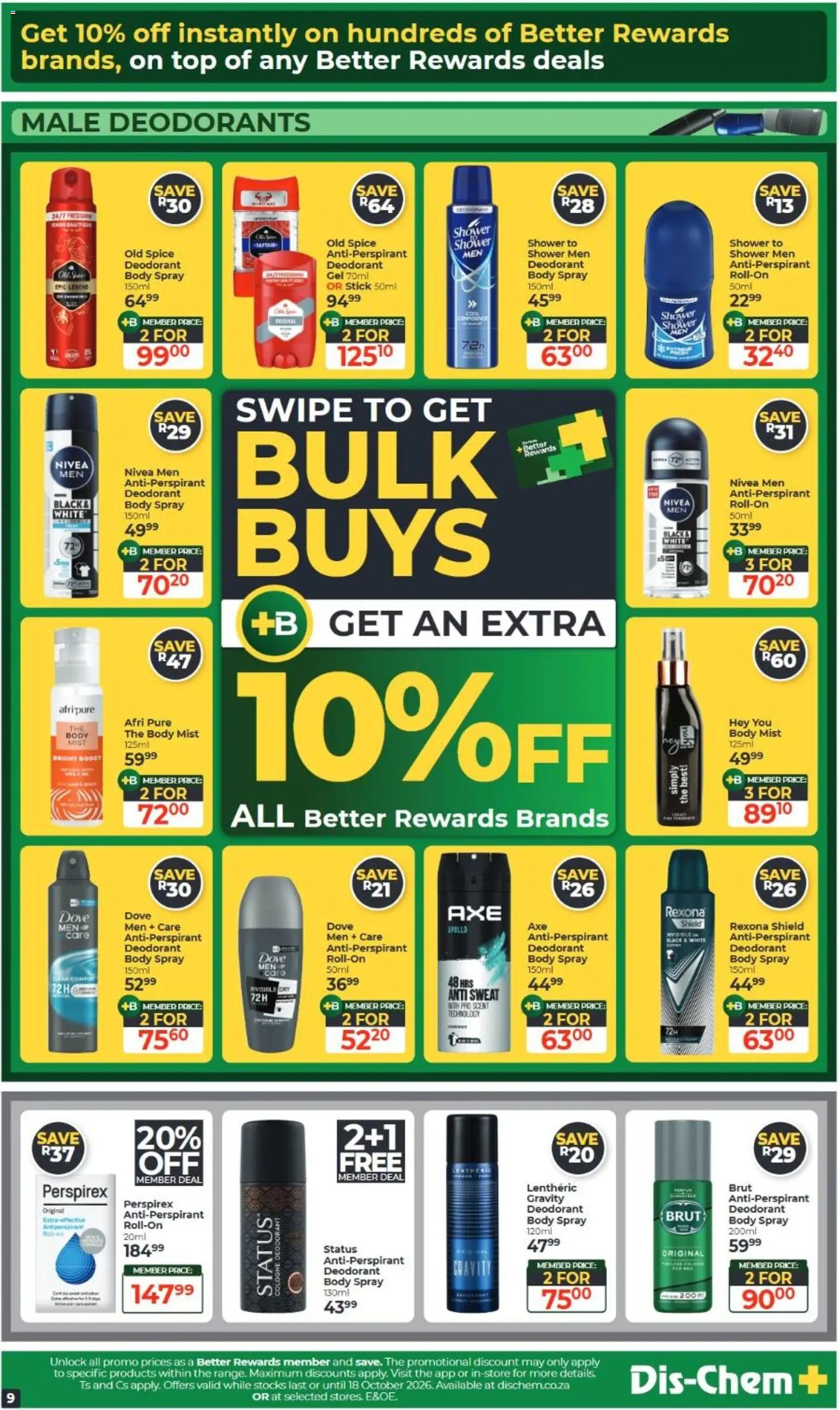 New Dis-Chem catalogue – valid from 15/09/2026 | Page: 9 | Products: Shower, Body spray, Deodorant, Antiperspirant