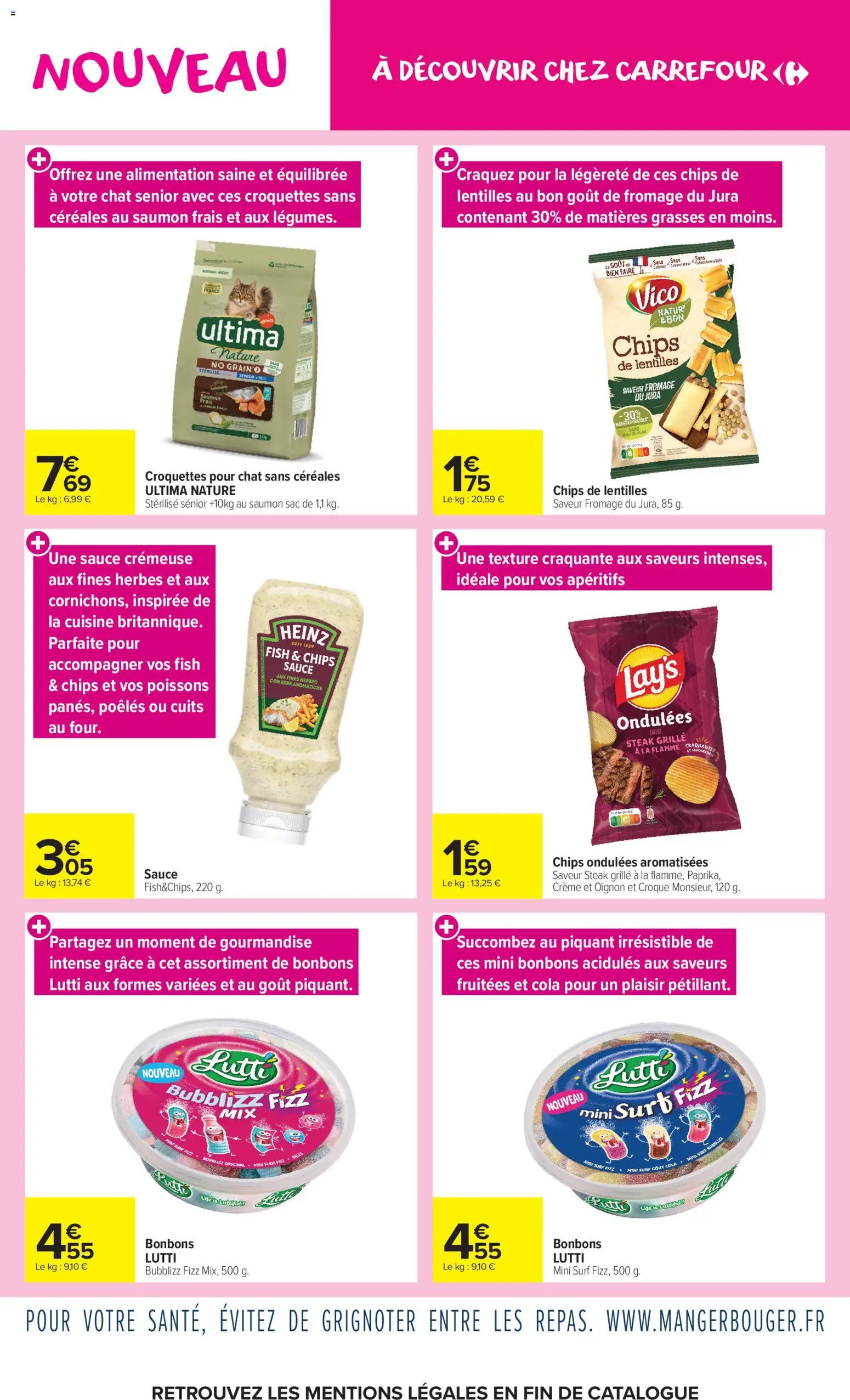 {H1} | Page: 6 | Produits: Saumon frais, Bonbons, Croquettes pour chat, Chips