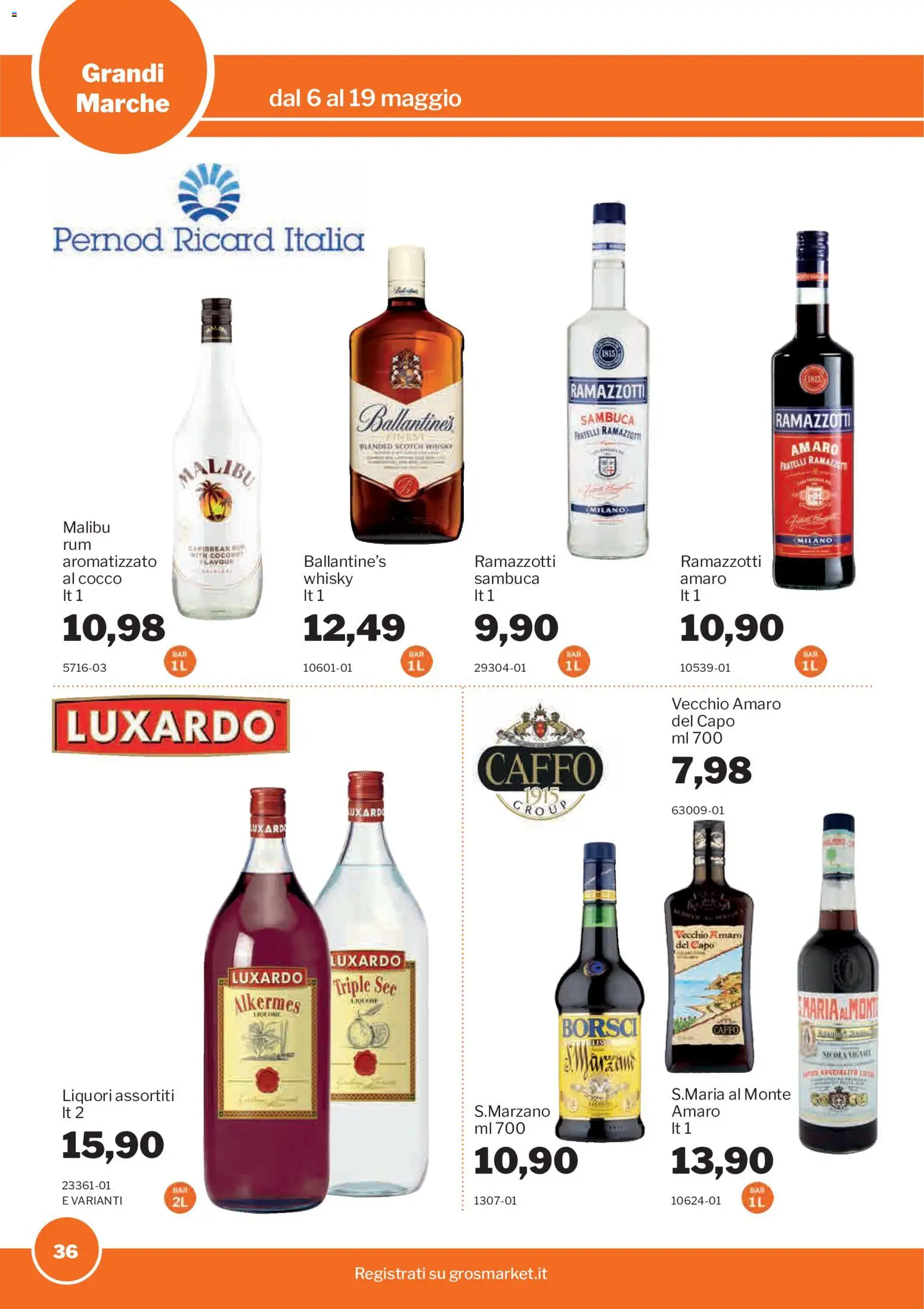 Volantino Sogegross del 06.05.2026 | Pagina: 36 | Prodotti: Whisky, Cocco, Amaro