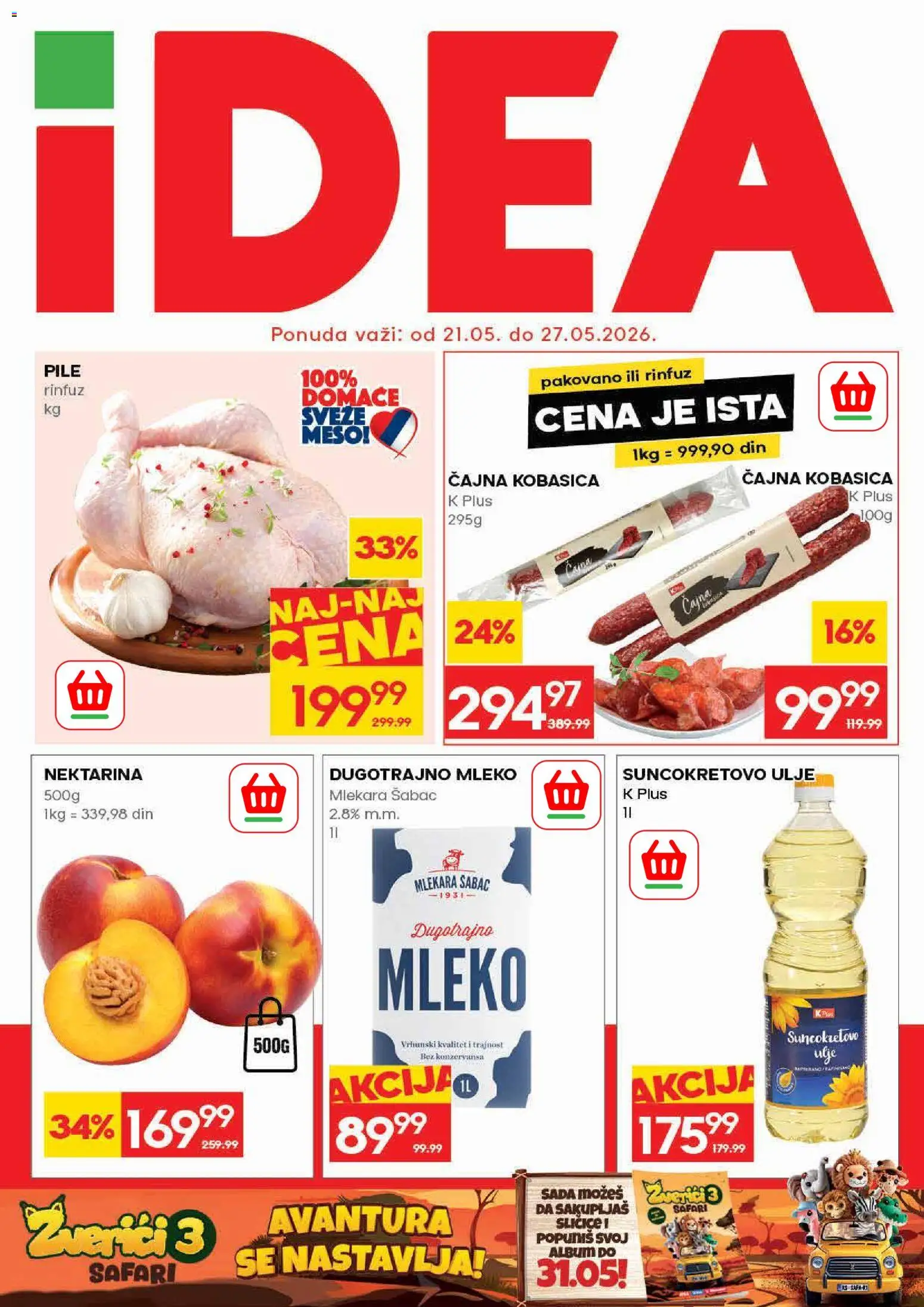 Idea katalog - važi od 21.05.2026 | Strana: 1 | Proizvode: Dugotrajno mleko, Pile, Mleko, Suncokretovo ulje