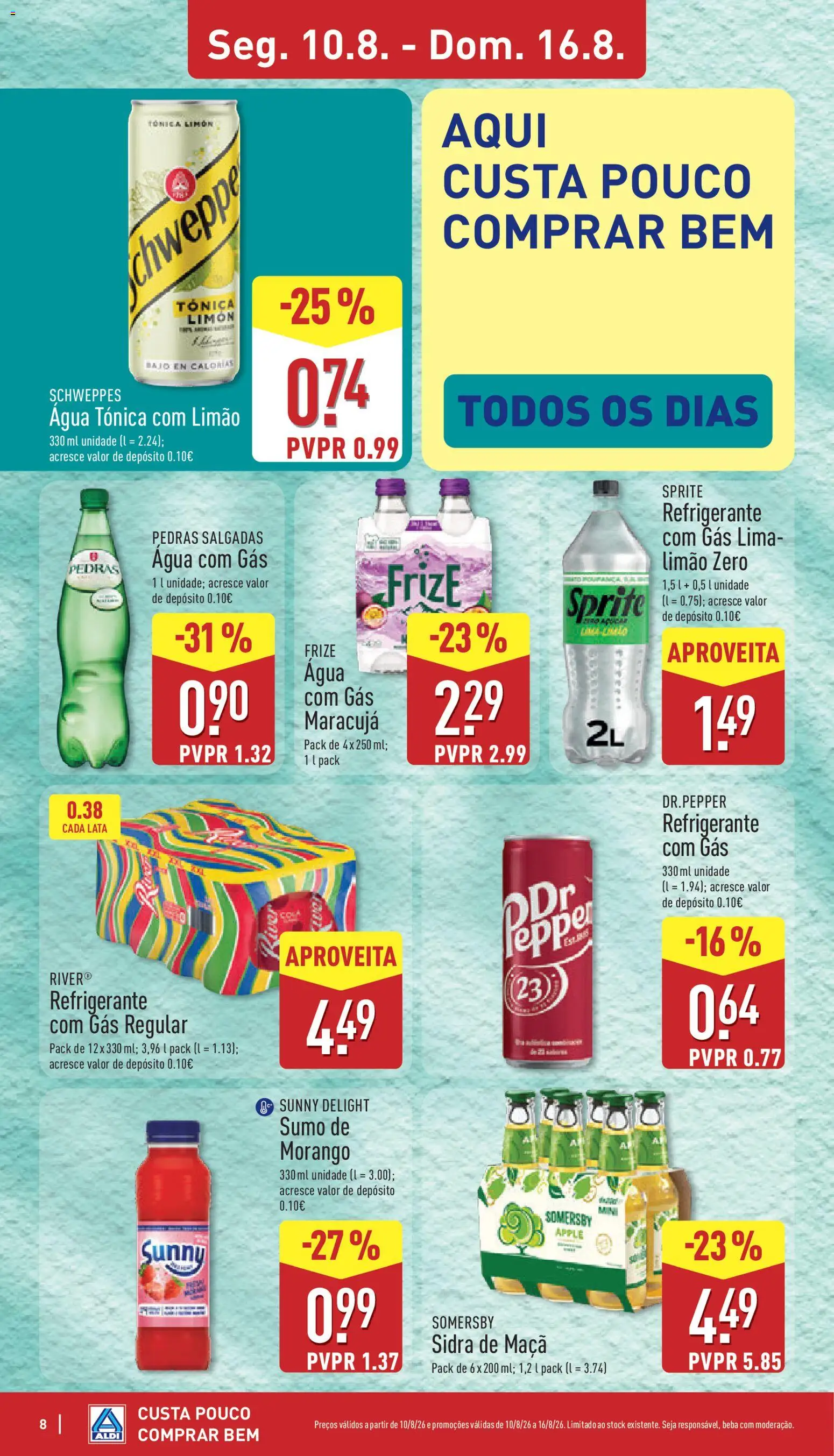 Aldi folheto │ válido de 10/08/2026 | Página: 8 | Produtos: Maça, Sumo, Somersby, Água com gás