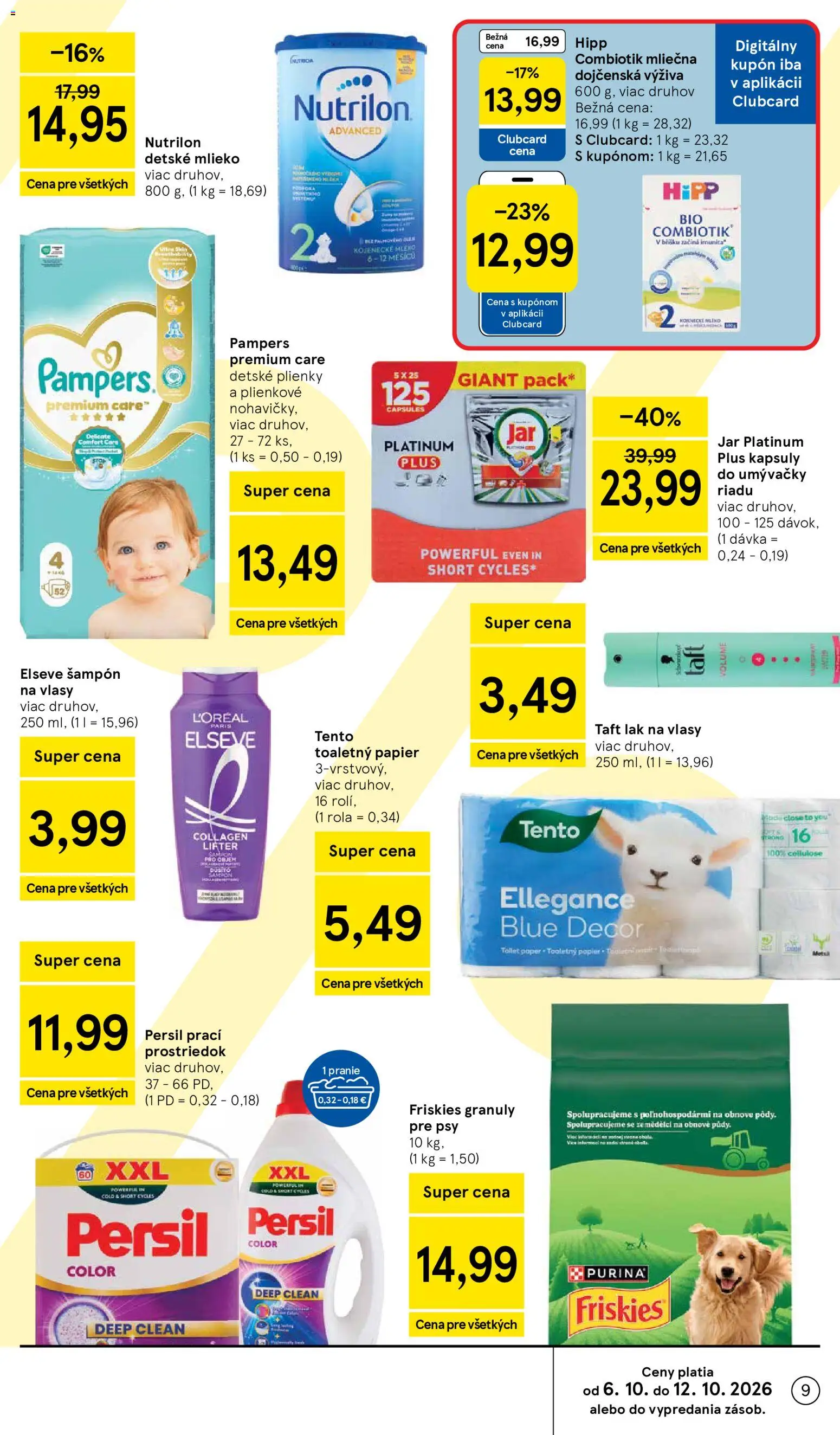 Nové Tesco akcie – leták je platný od 07.10.2026 | Strana: 9 | Produkty: Mlieko, Nutrilon, Šampón, Plienky