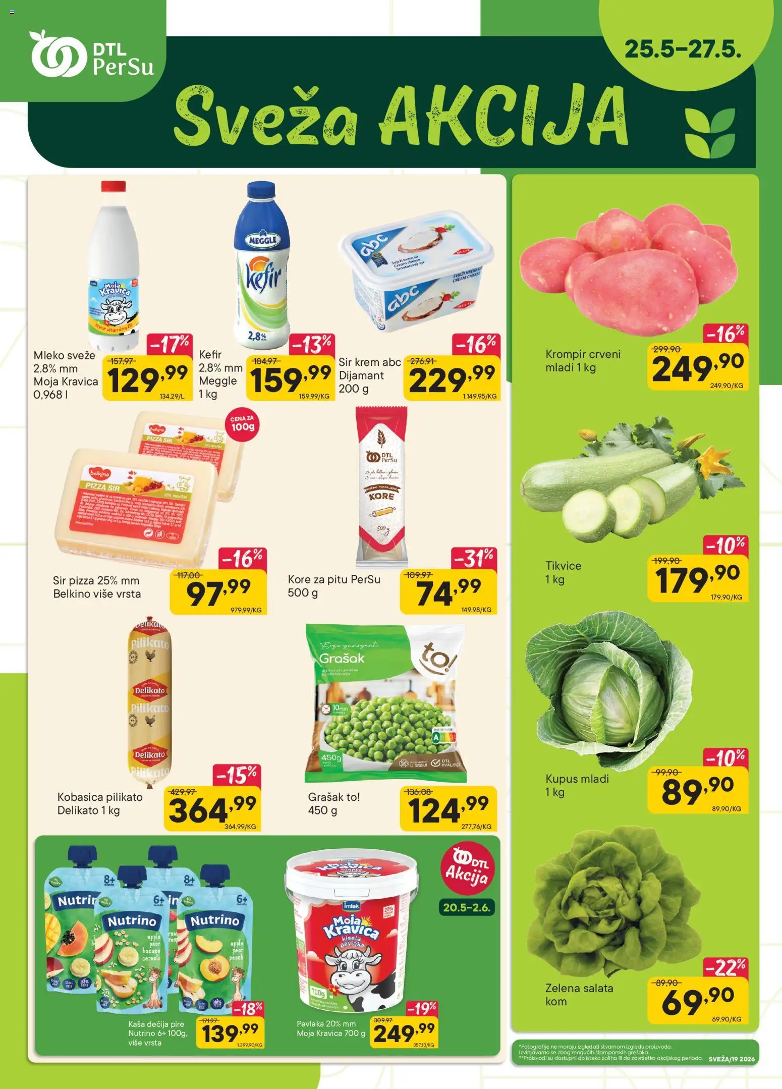 PerSu katalog - važi od 25.05.2026 | Strana: 1 | Proizvode: Salata, Moja kravica, Sir, Banane