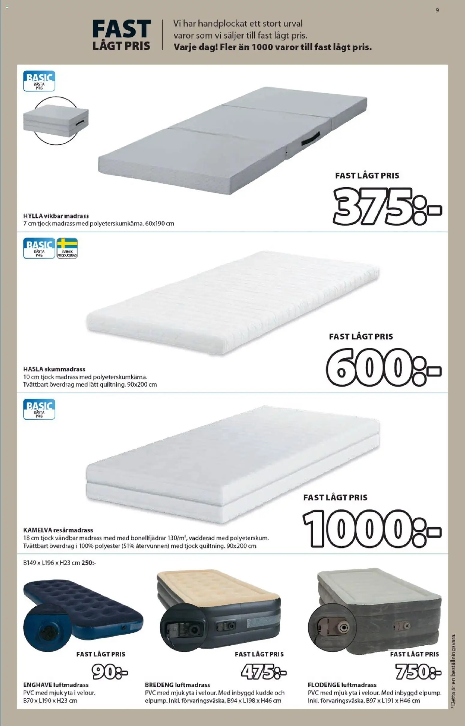 JYSK reklamblad aktuell från 19/10/2026 | Sida: 9 | Produkter: Luftmadrass, Resårmadrass, Skummadrass, Madrass